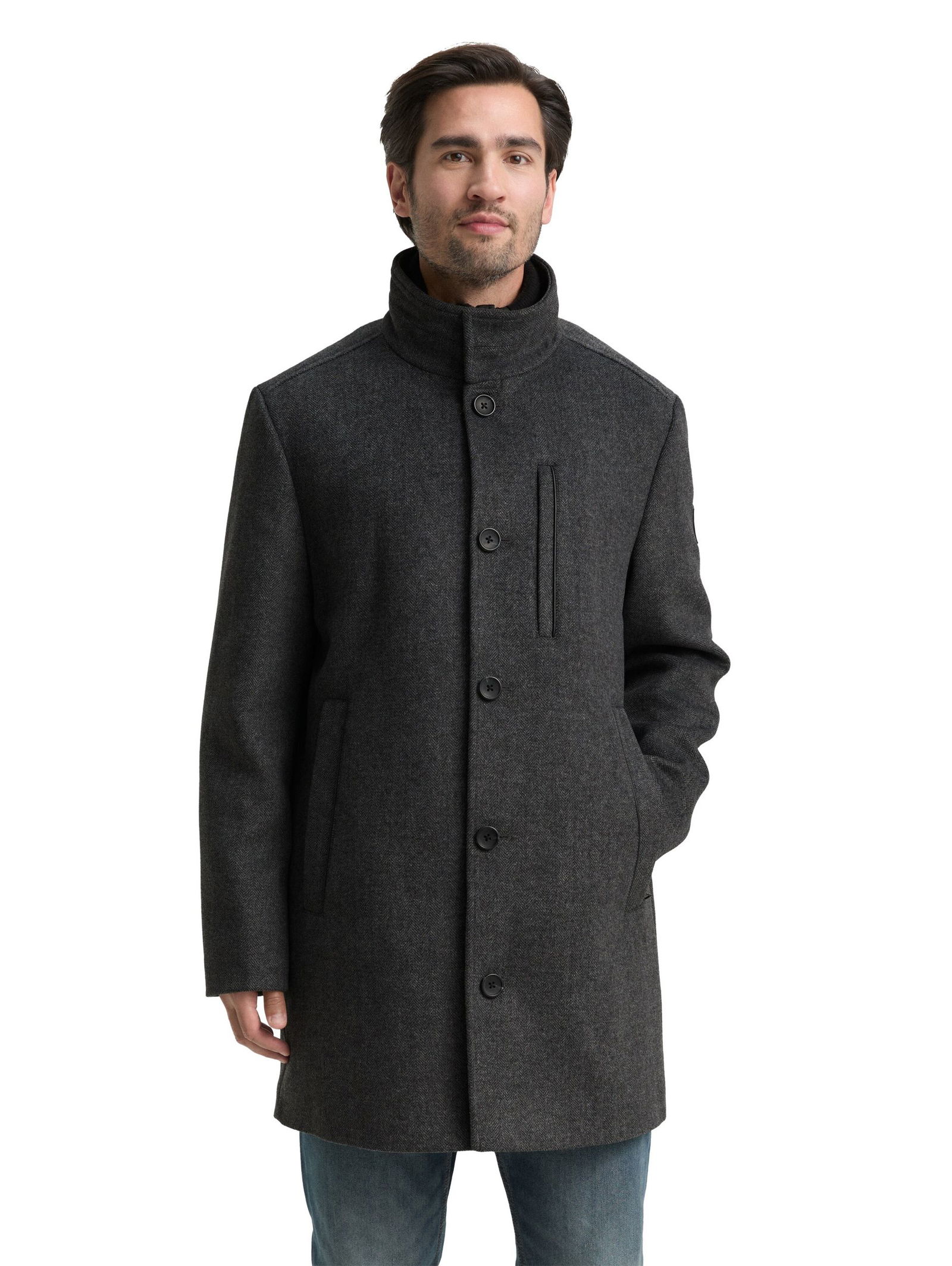 Tom Tailor | Tom Tailor Wollmantel | XXL | dark grey black herringbone