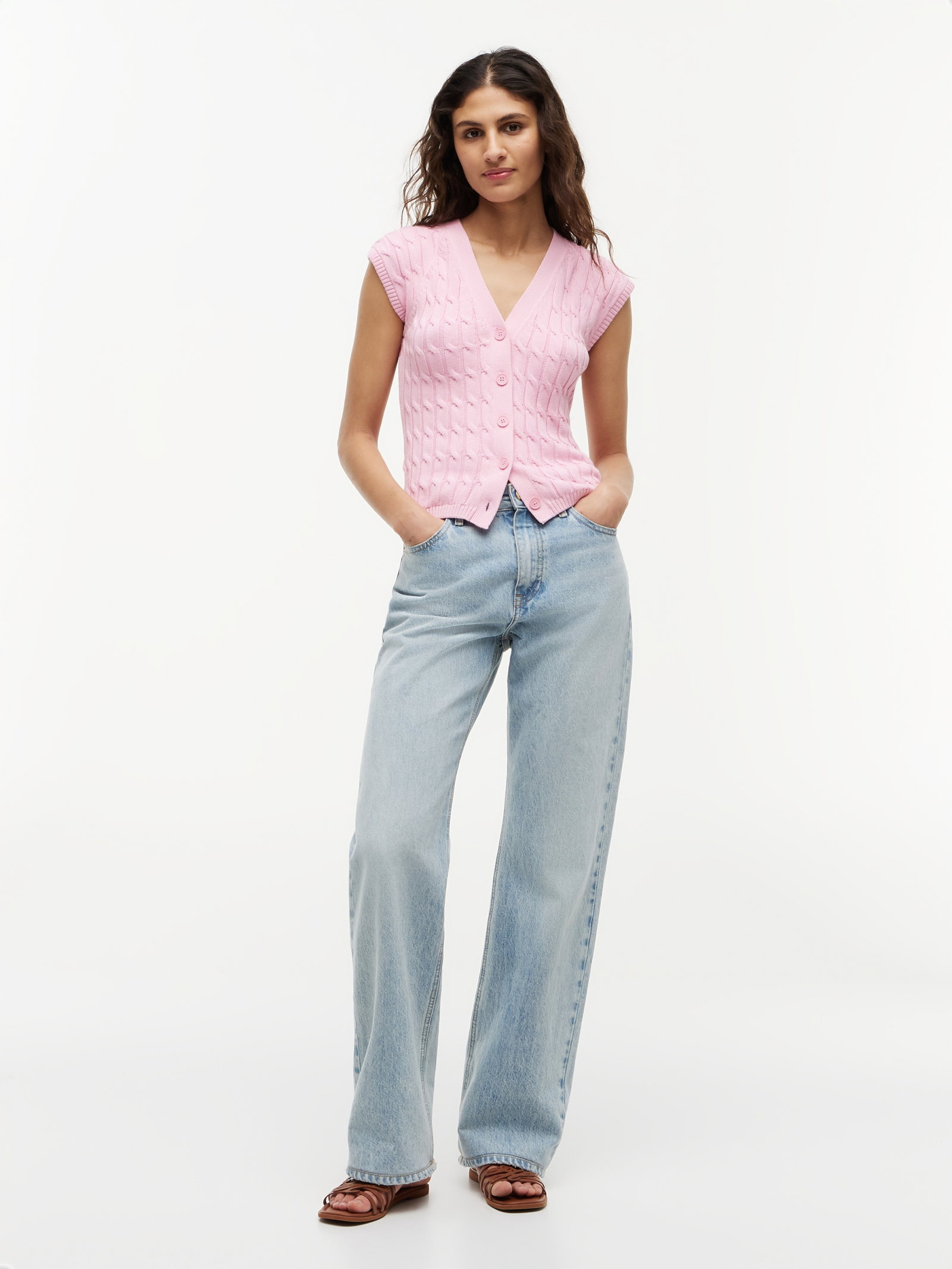MID GG CABLE VEST CARDI, PINK #5