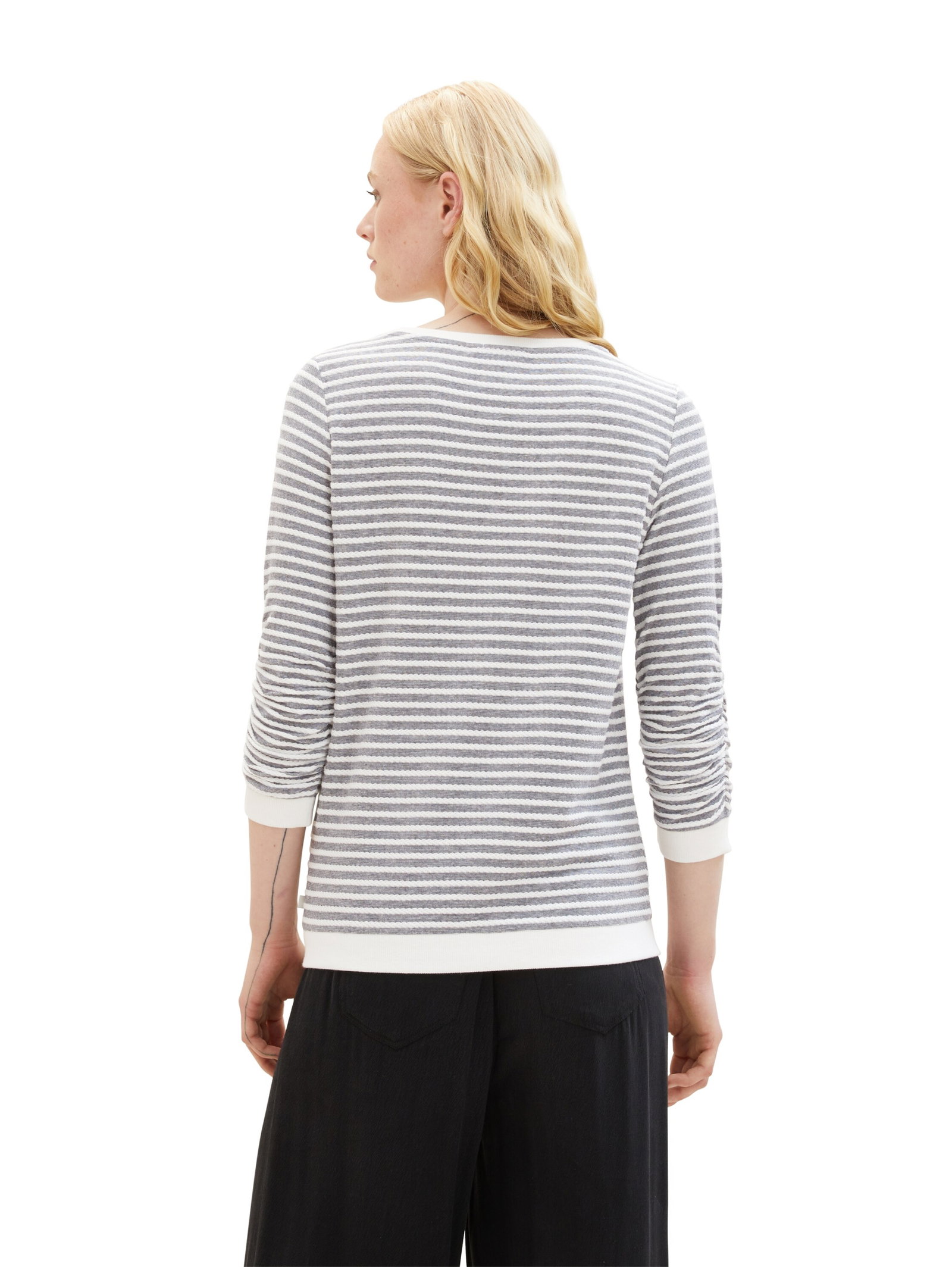 striped jacquard sweatshirt, blue white structured stripe #4