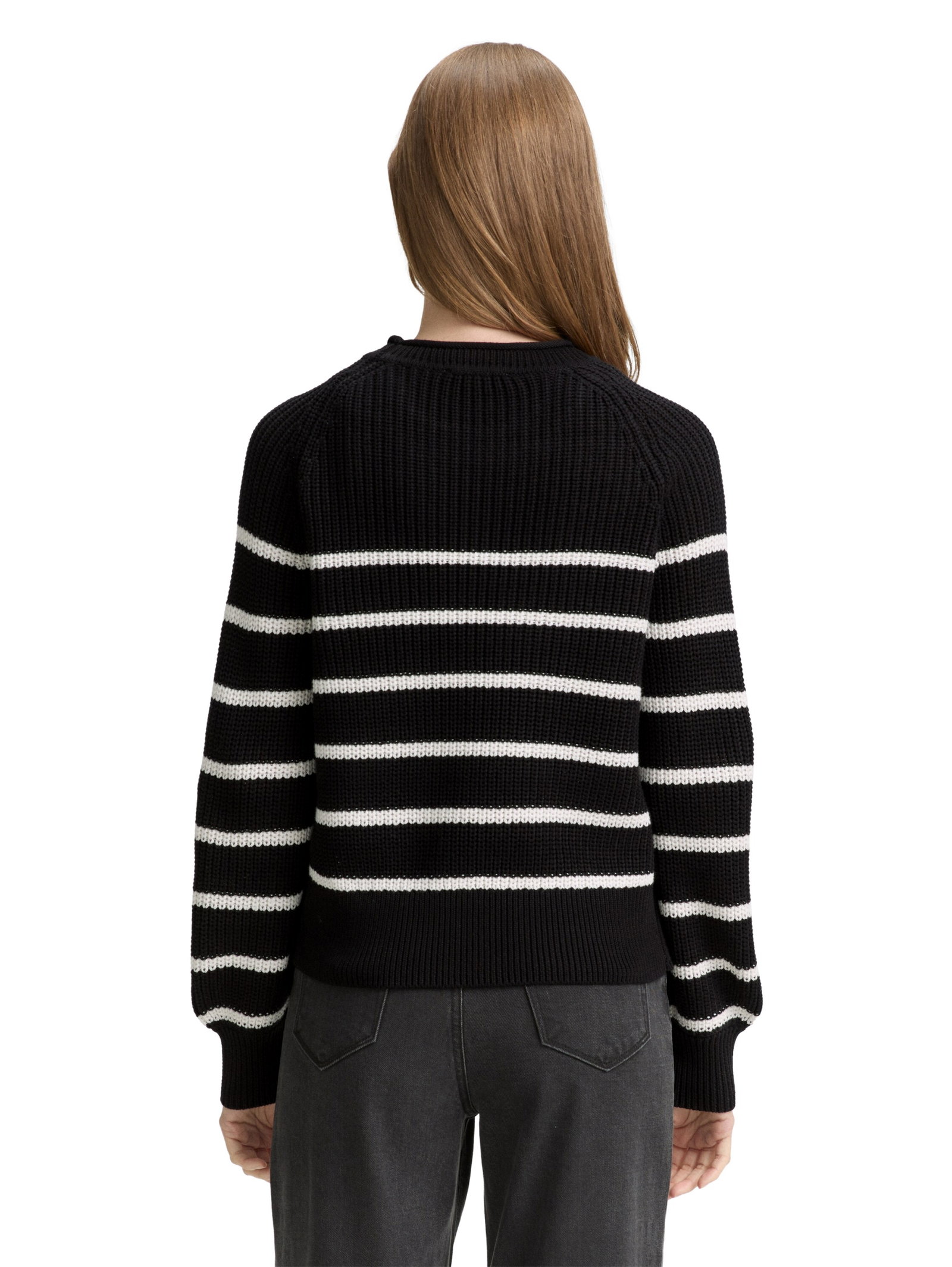 crew neck pullover, placed black white stripe #4