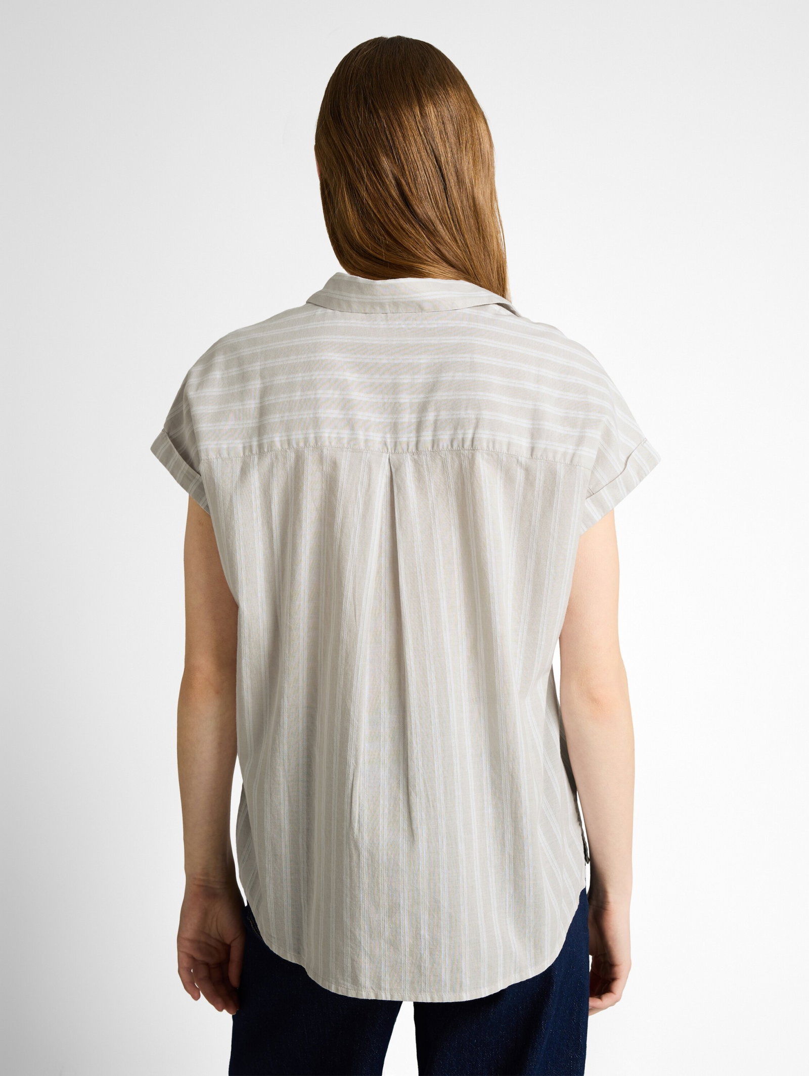 shortsleeve cotton shirt, beige white stripe #4
