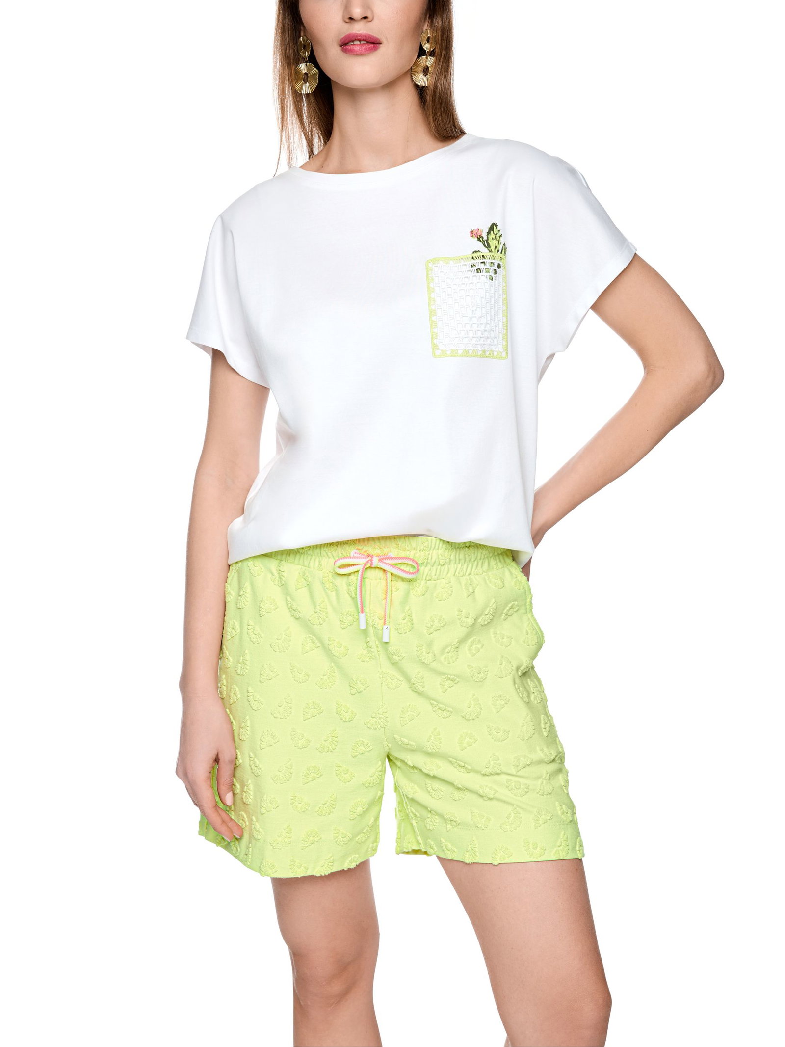 Marc Cain Sports |  T-Shirt mit Kaktus-Print und Brusttasche | 38 | white