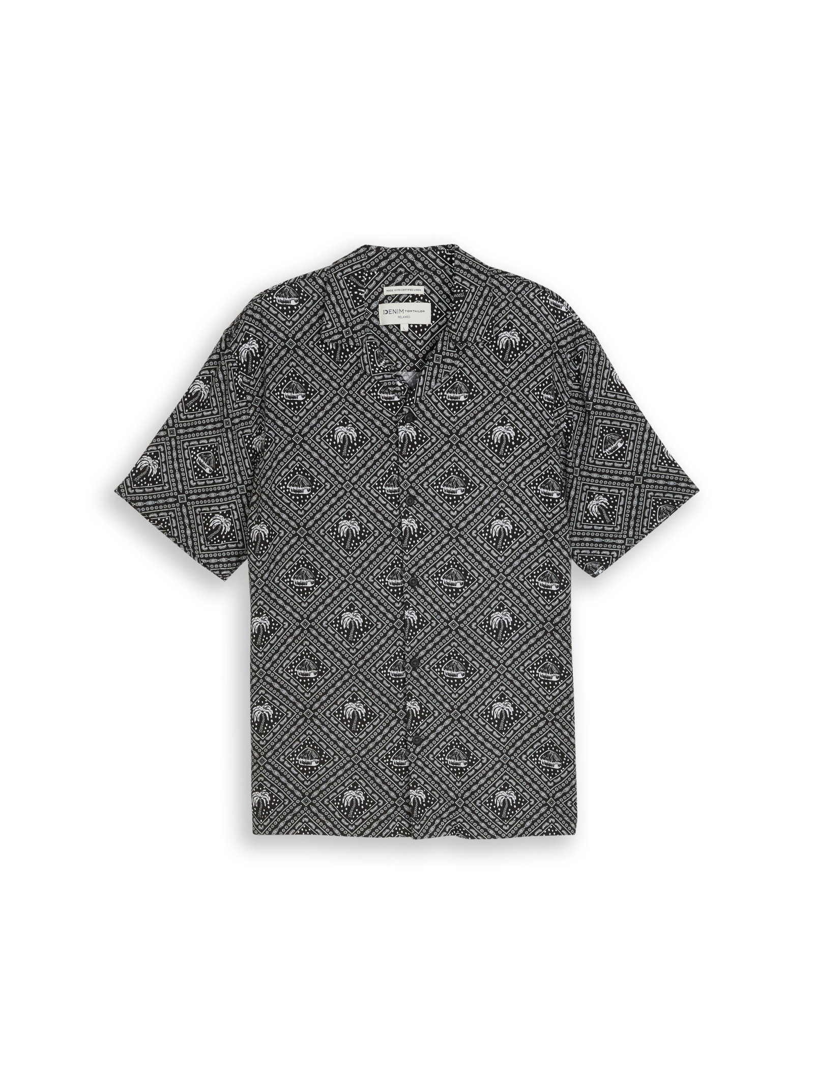 relaxed printed viscose linen, black white tropical print #1