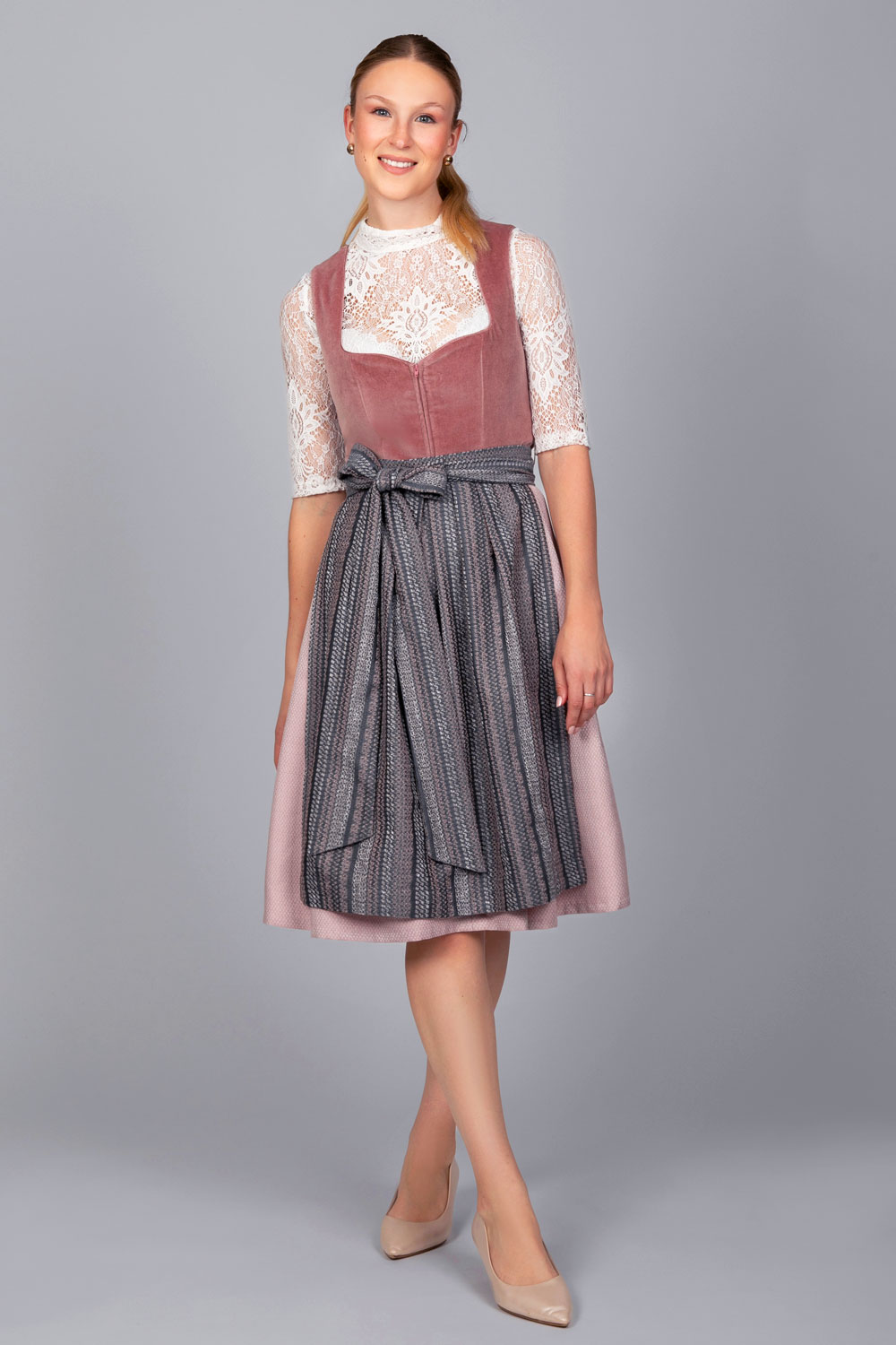 Edelnice Midi Dirndl Marie Samt Altrosa #1