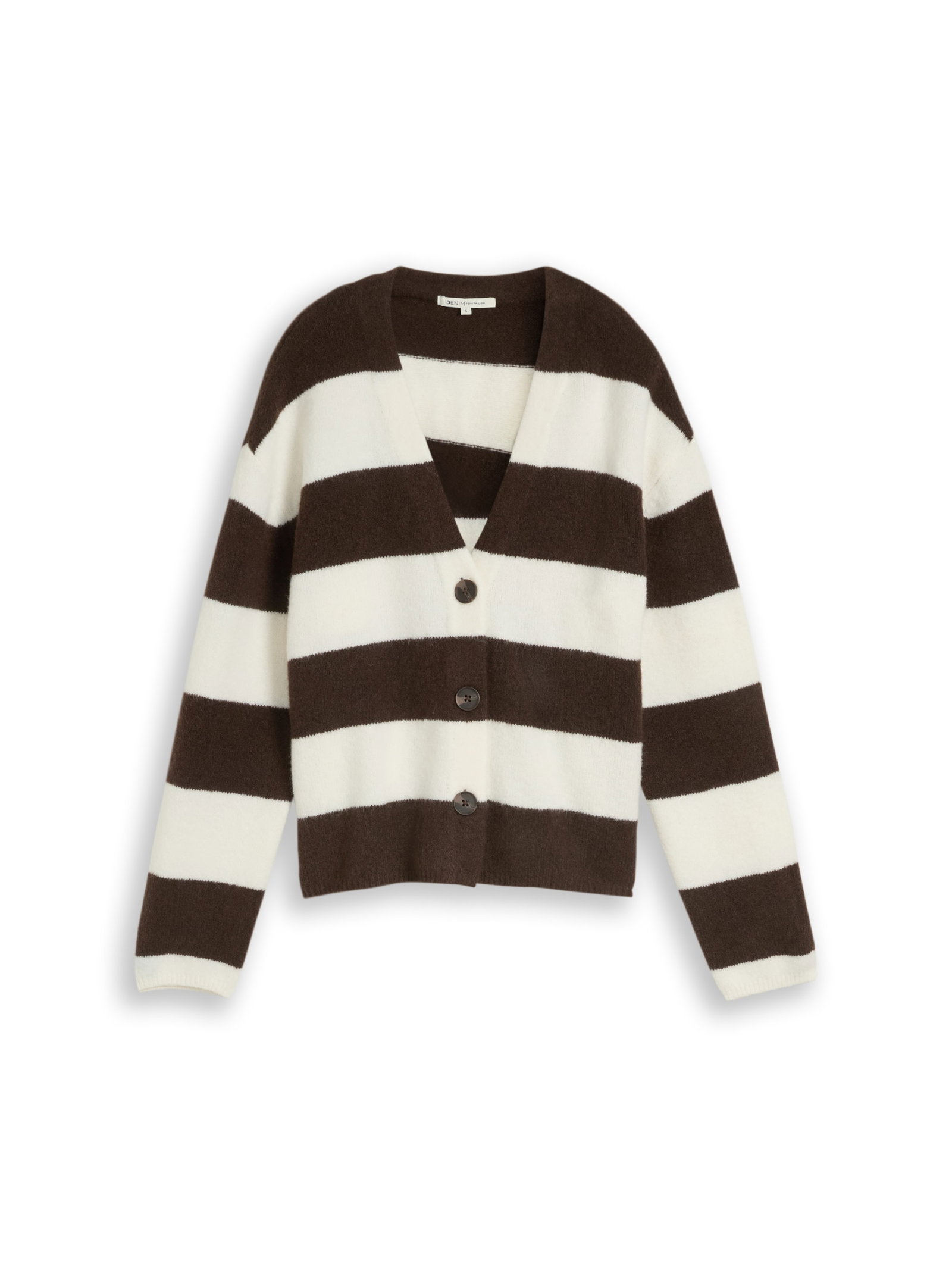 cozy knit cardigan, big brown white stripe #1