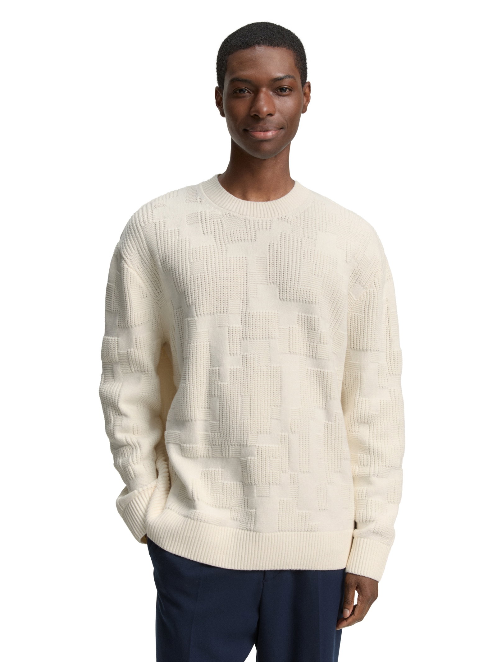 pixelated structure crewneck k, Gardenia White #6