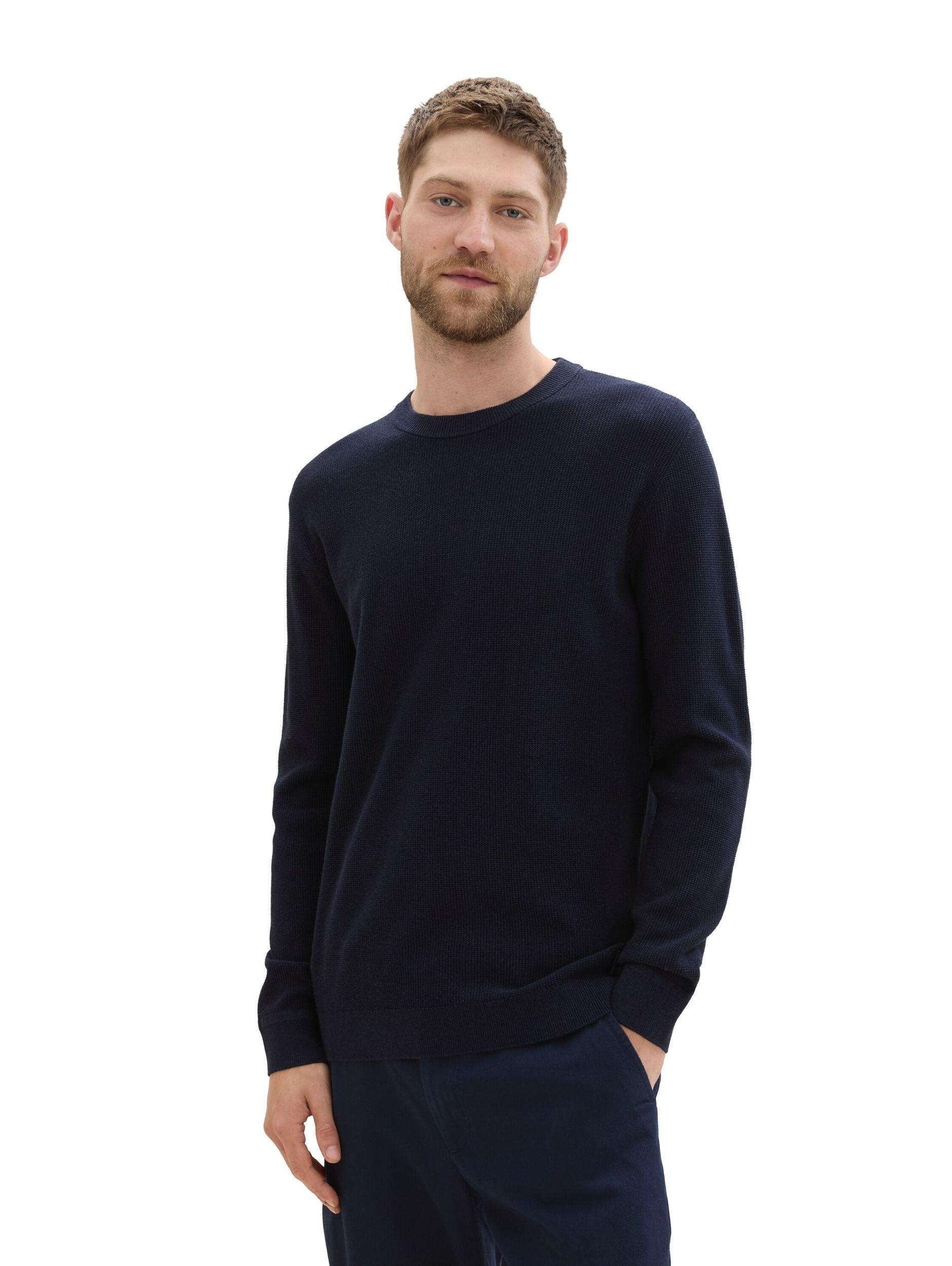  |  structured crewneck knit, Knitted Navy Melange | M | knitted navy melange