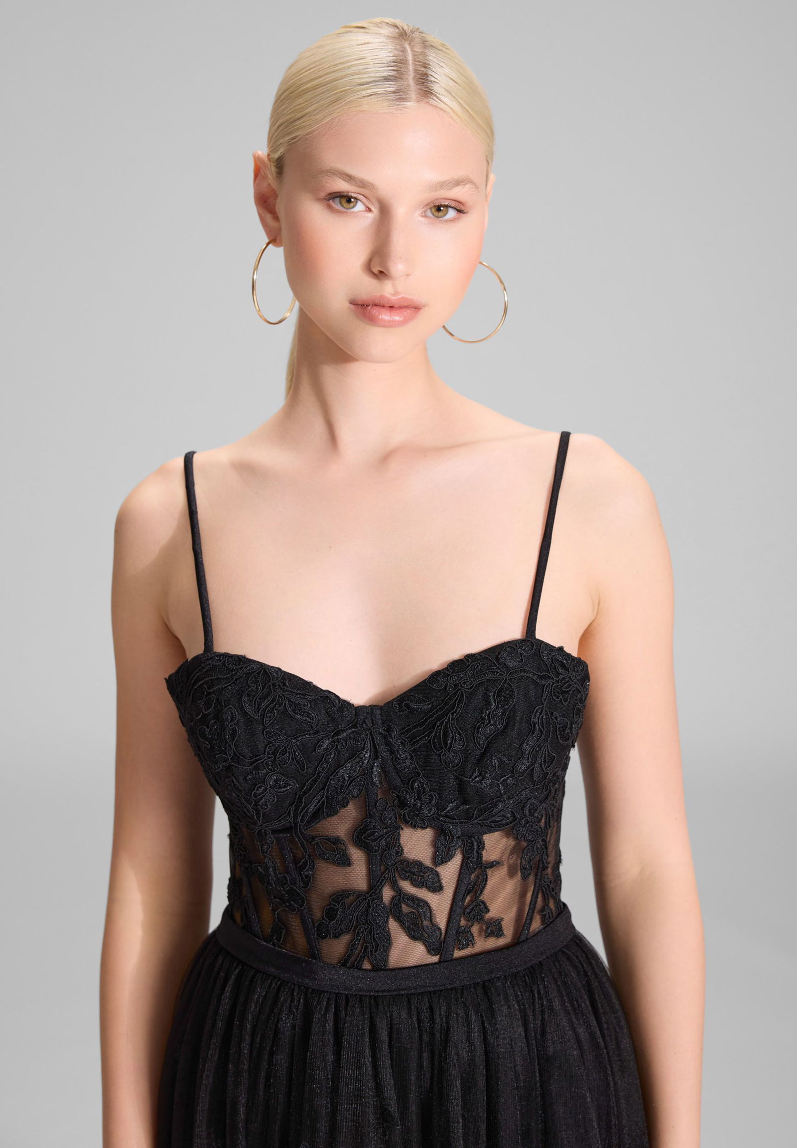 |  Tüllkleid mit semitransparentem Roc, black | 34 | black