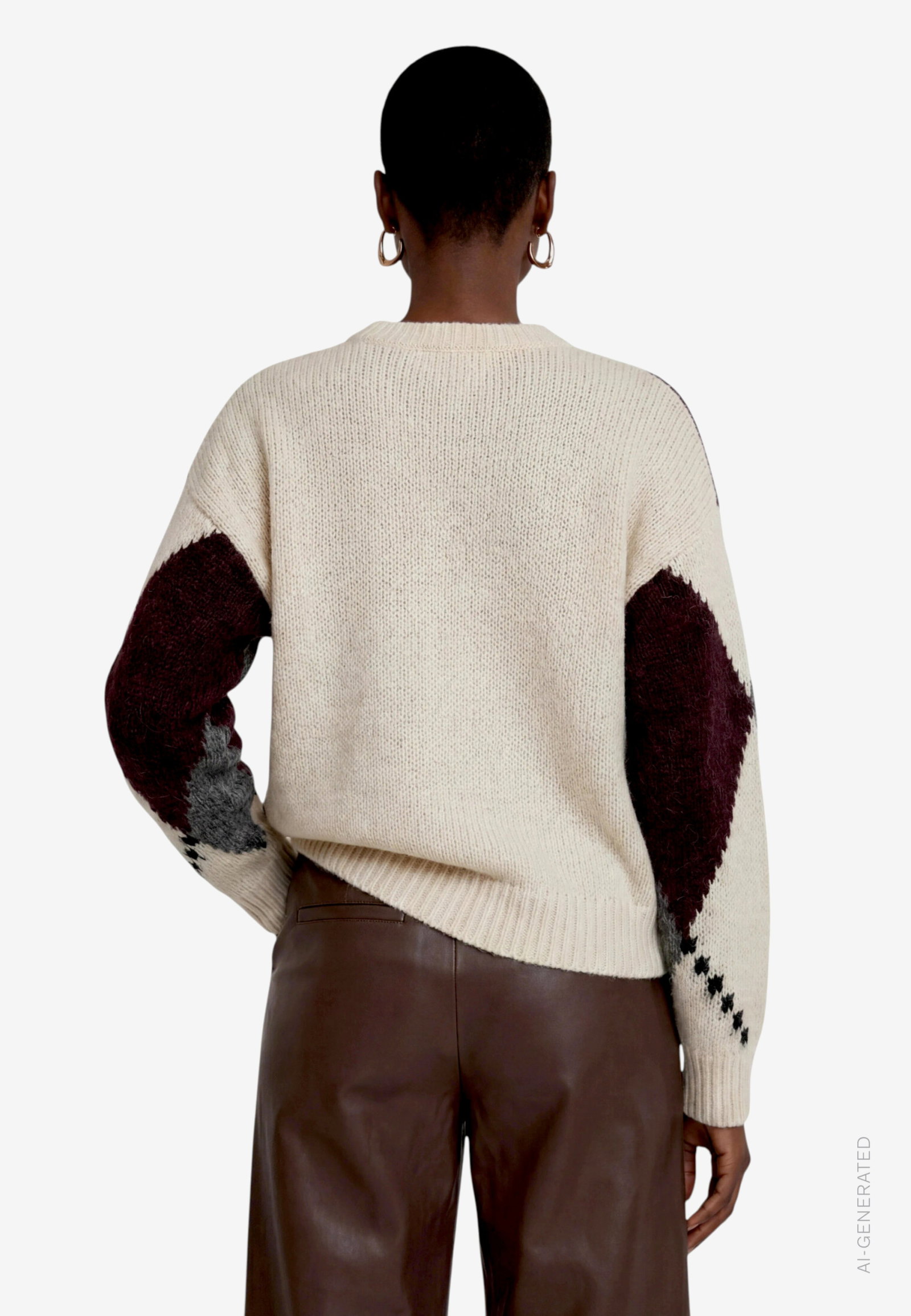 Strickpullover Kurz 1/1 Arm, Patch Cream/Brown #3