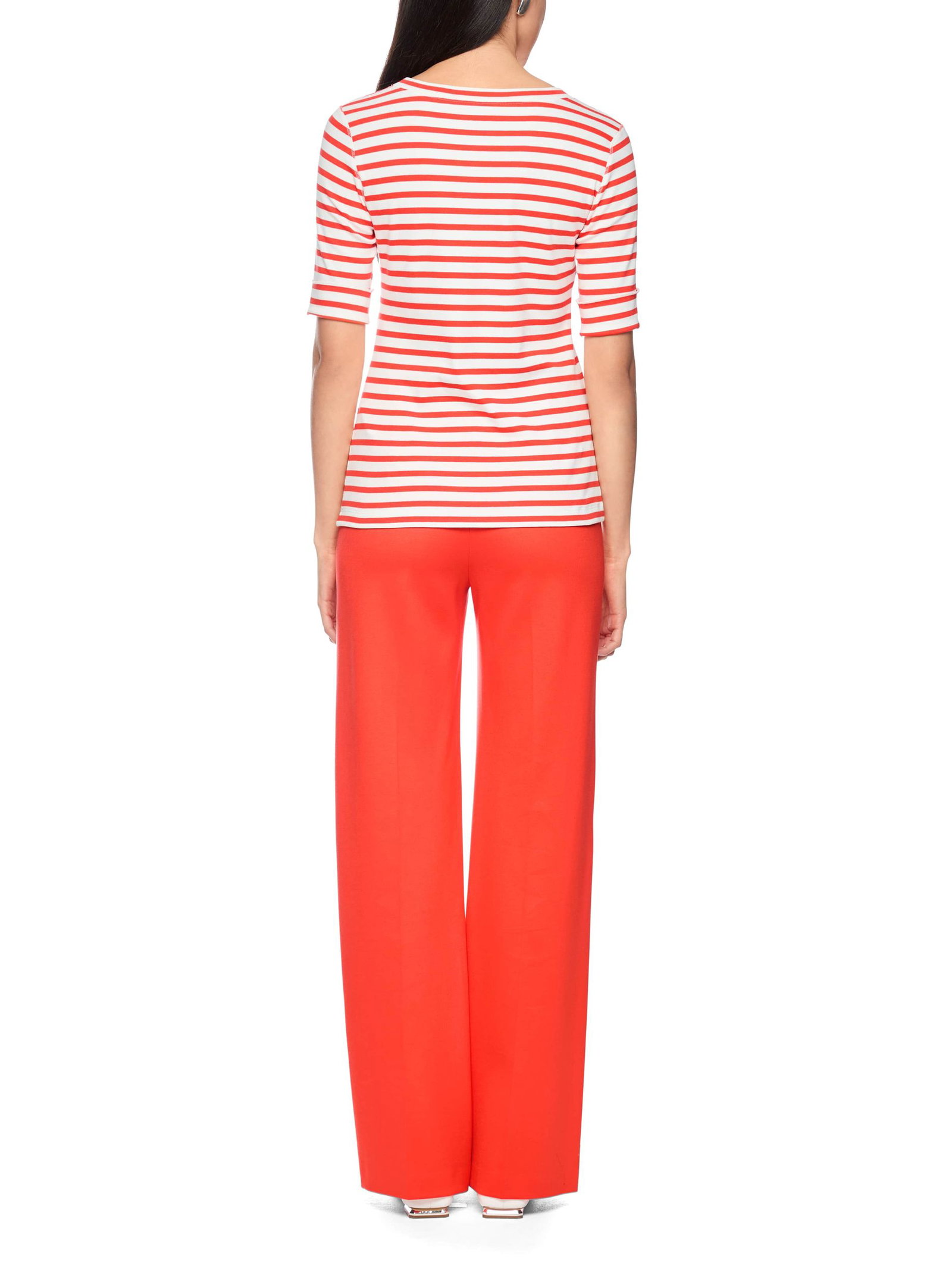 Marc Cain Additions |  Ringel-T-Shirt aus Baumwoll-Ripp | 36 | bright tomato