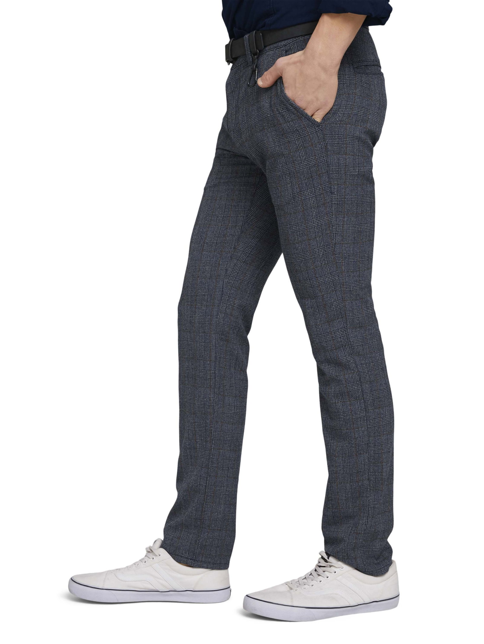 structured straight chino, navy grindle check #2