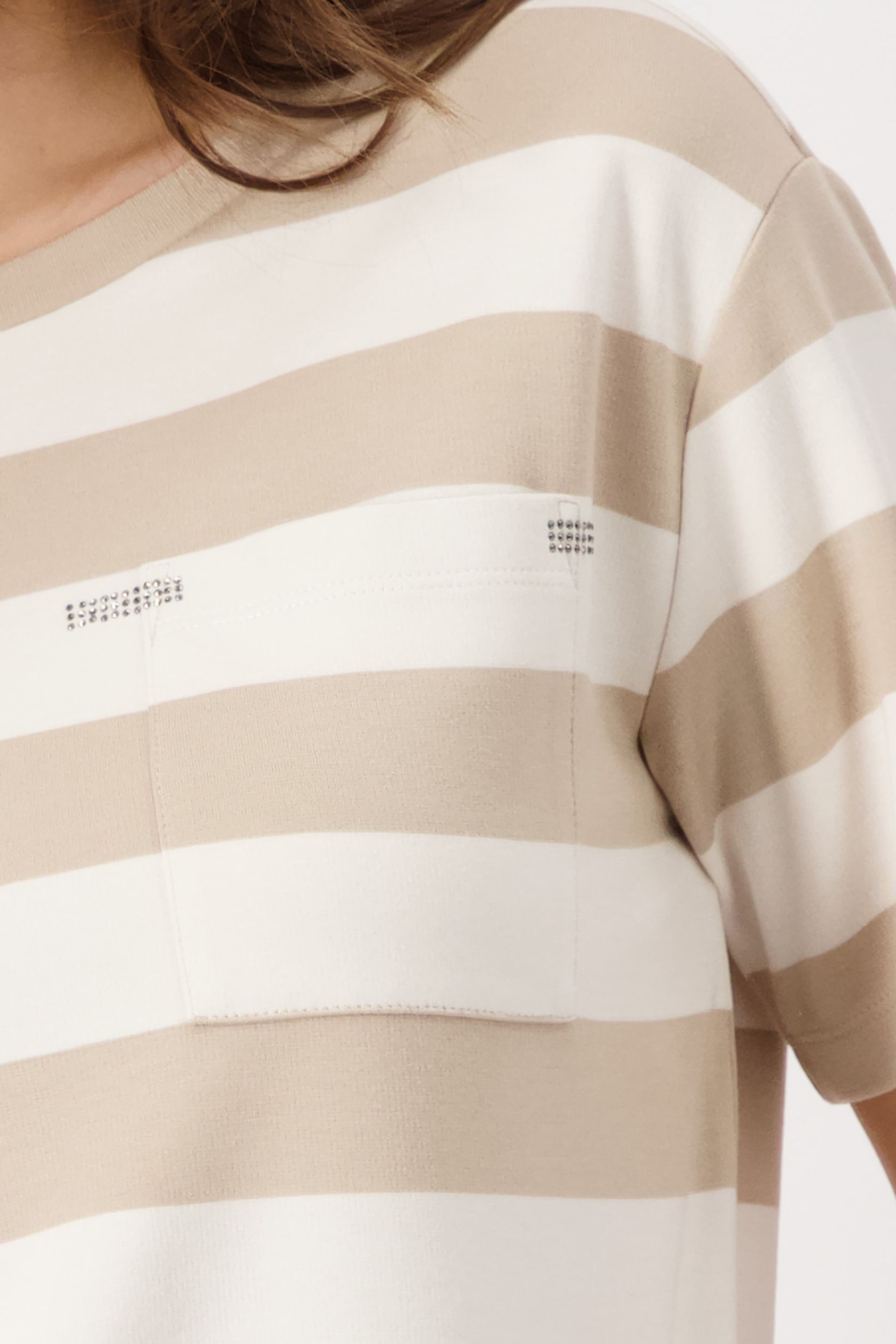 Monari |  T-Shirt, schwarz Ringel | 46 | camel ringel