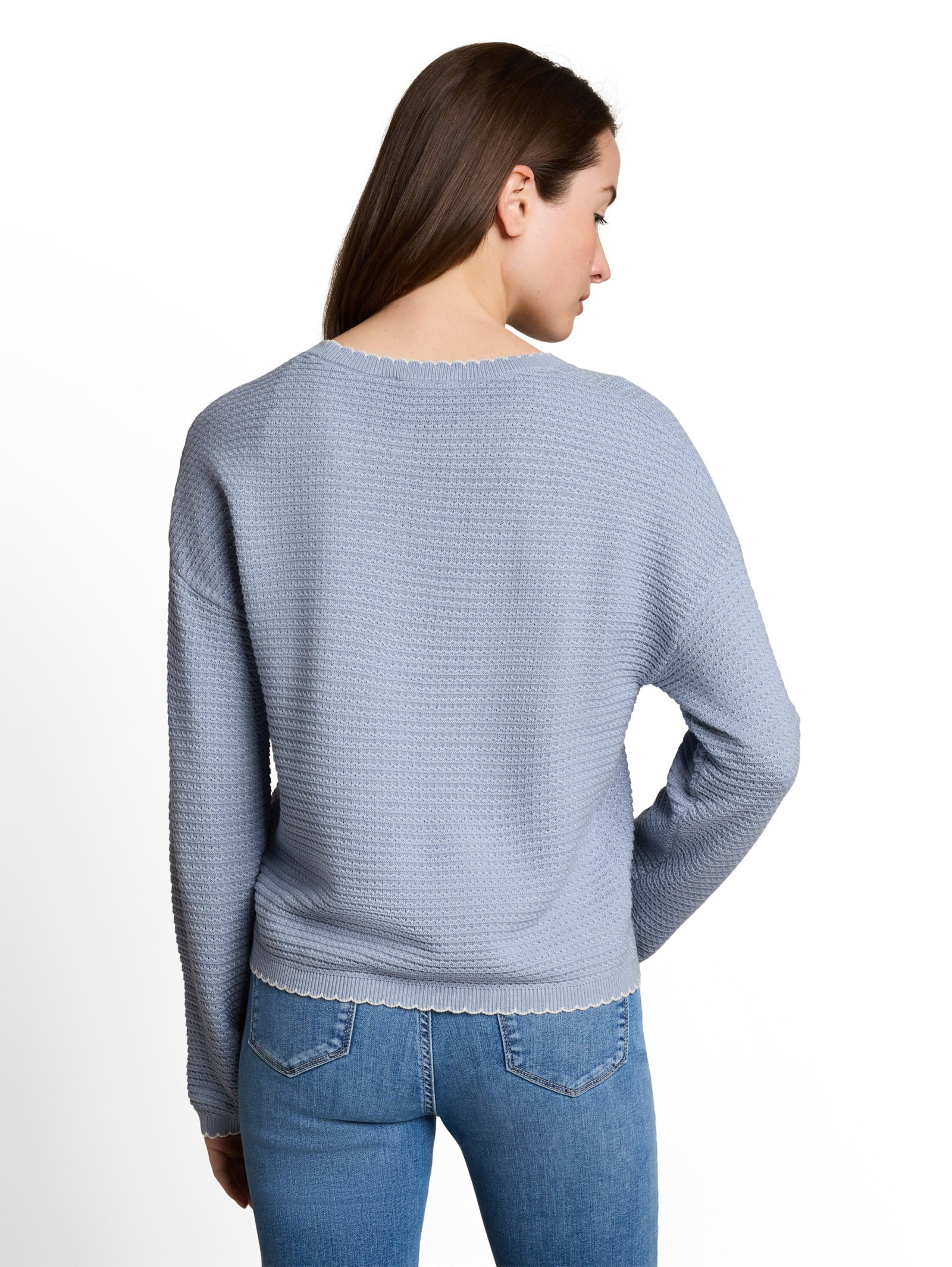 knit pullover with wavy edges, foggy sky blue #10