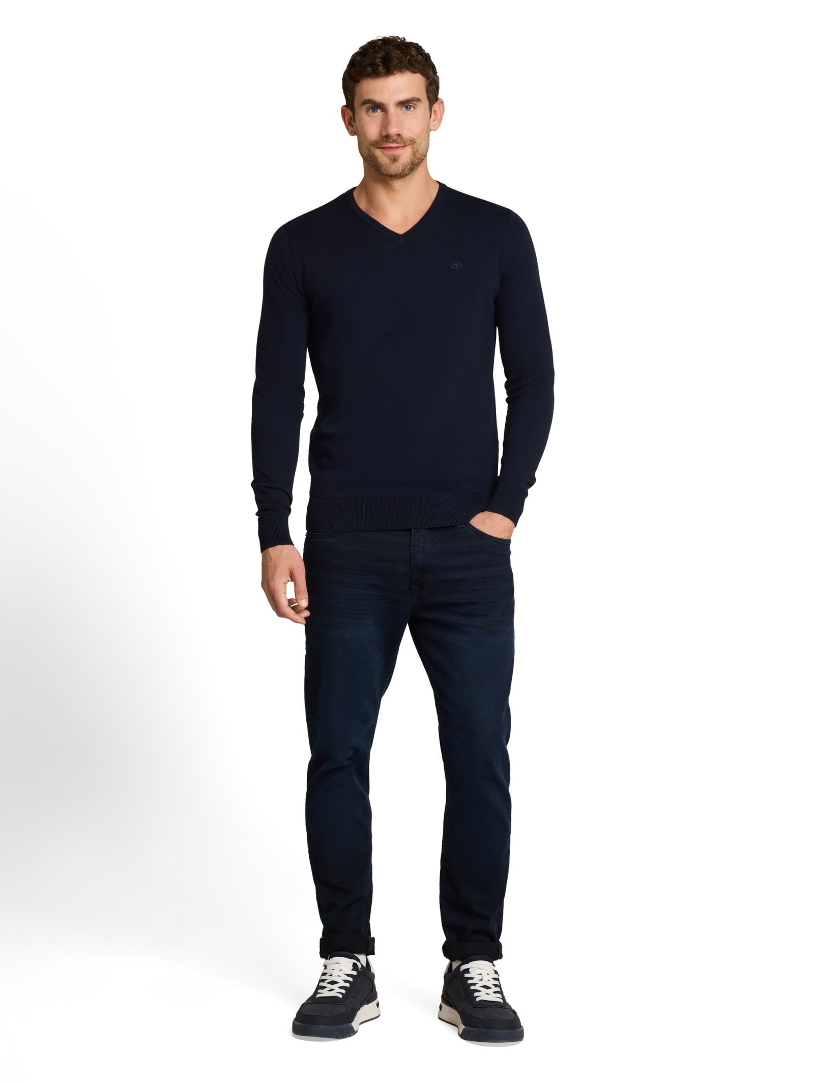 Tom Tailor basic v neck sweater, Knitted Navy Melange #5