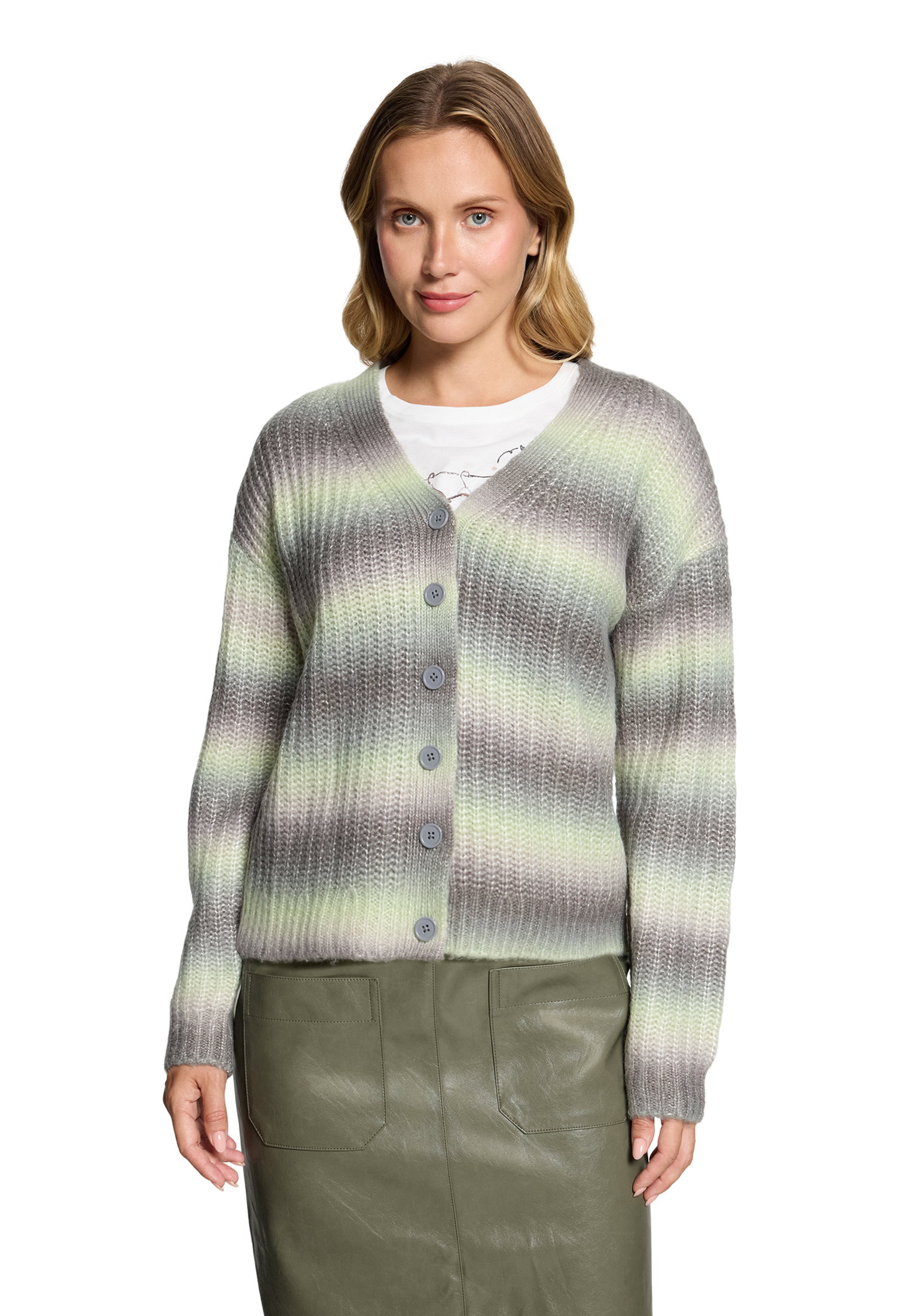 Strickjacke Kurz 1/1 Arm, Khaki/Cream #3