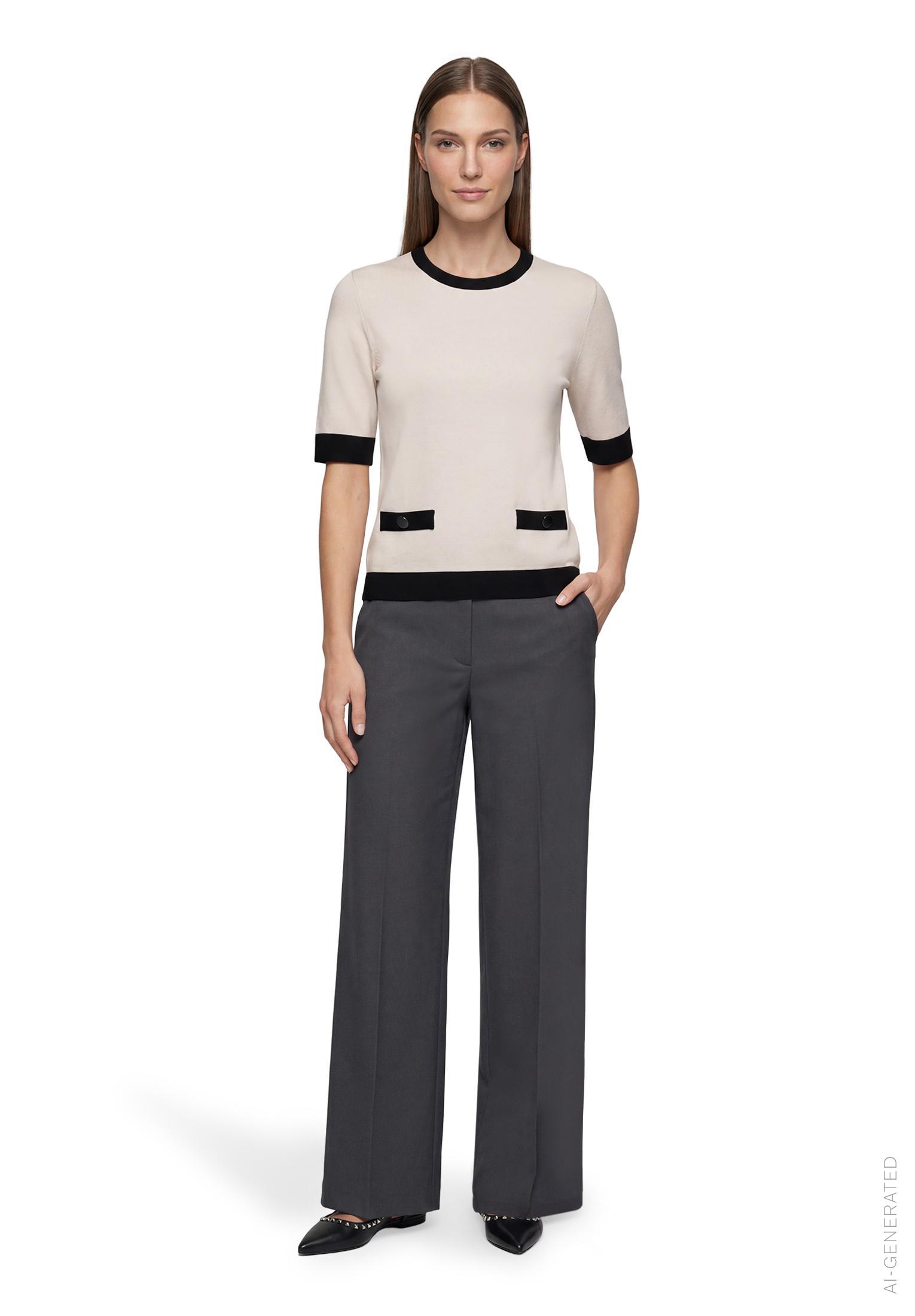 Strickpullover Kurz 1/2 Arm, Patch Beige/Black #5