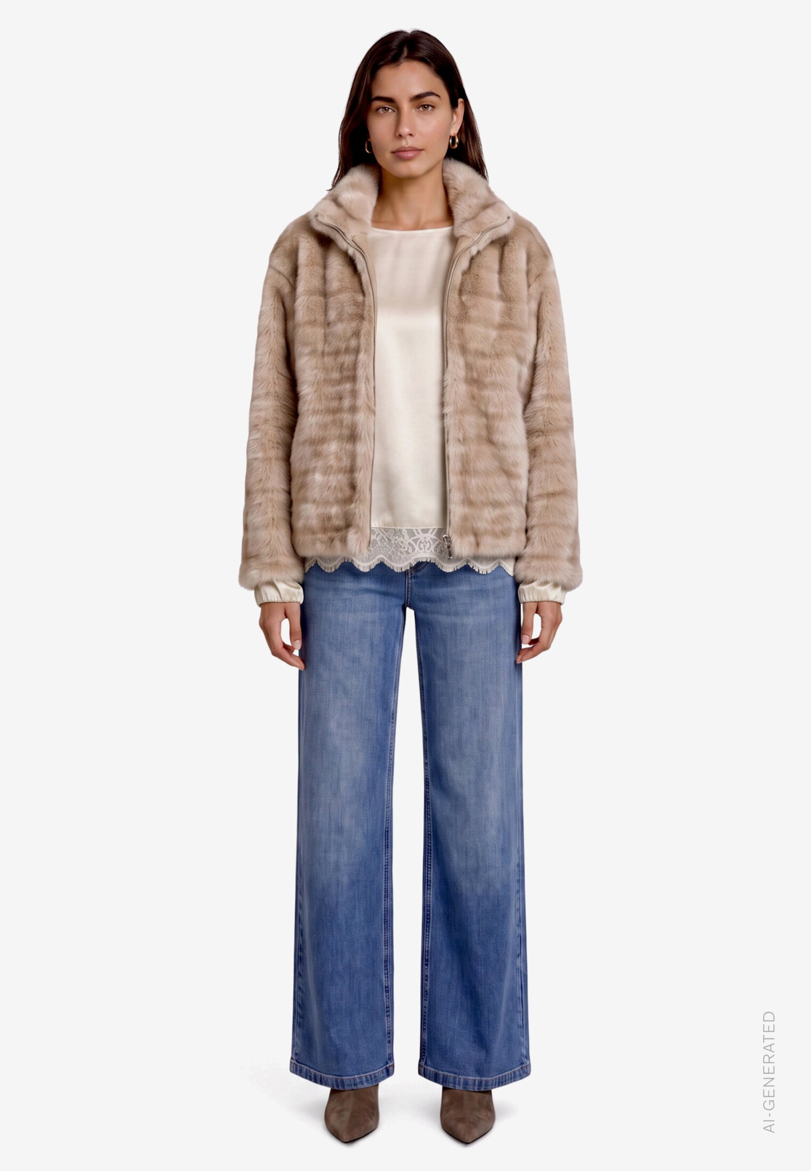 Jacke Plüsch, Cream/Brown #4
