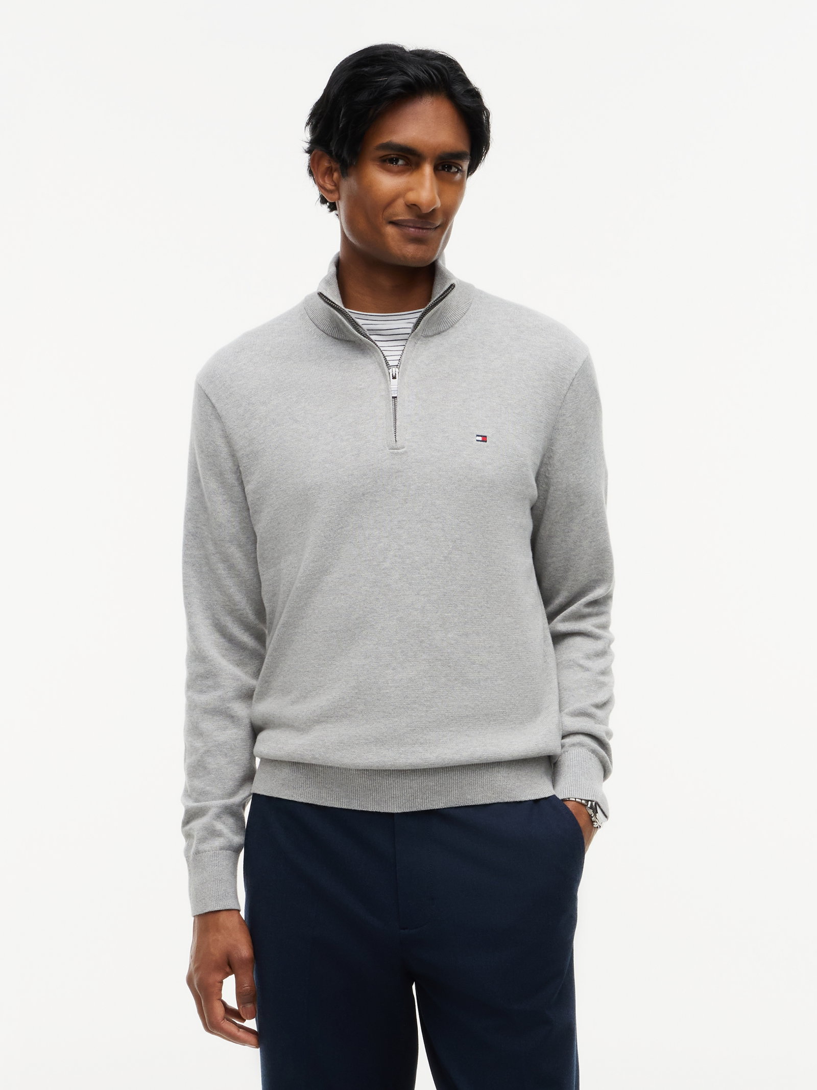 PIMA ORG CTN CASHMERE ZIP MOCK, GREY #2