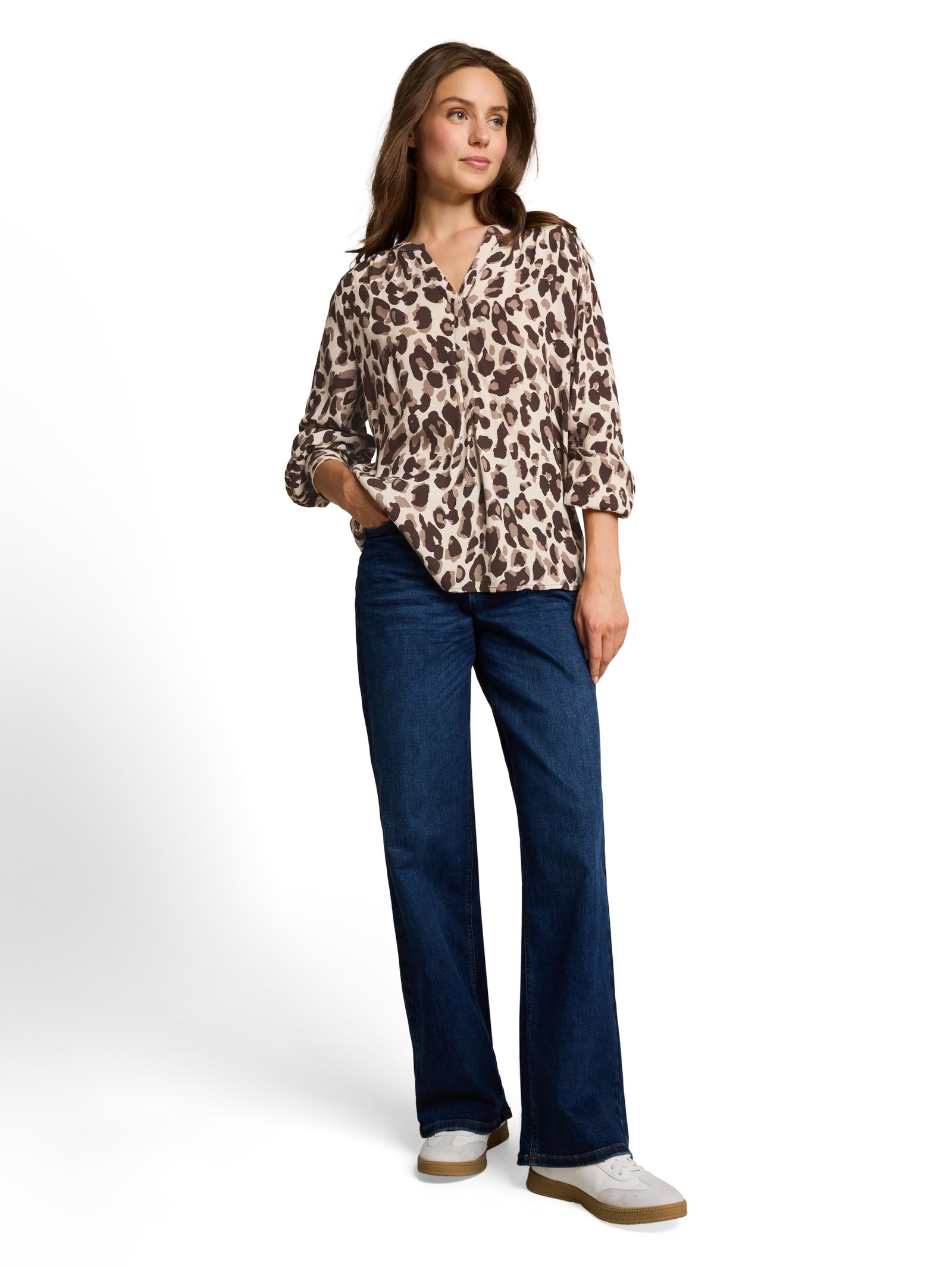 blouse easy longsleeves shape, brown beige leo print #3