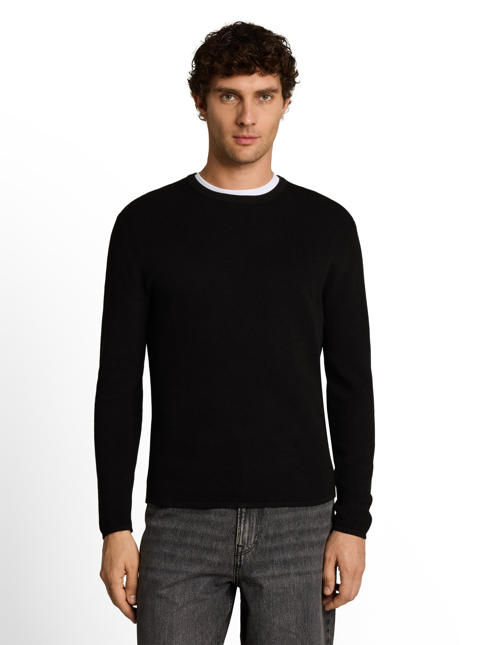 basic structred crew neck knit, Black #5