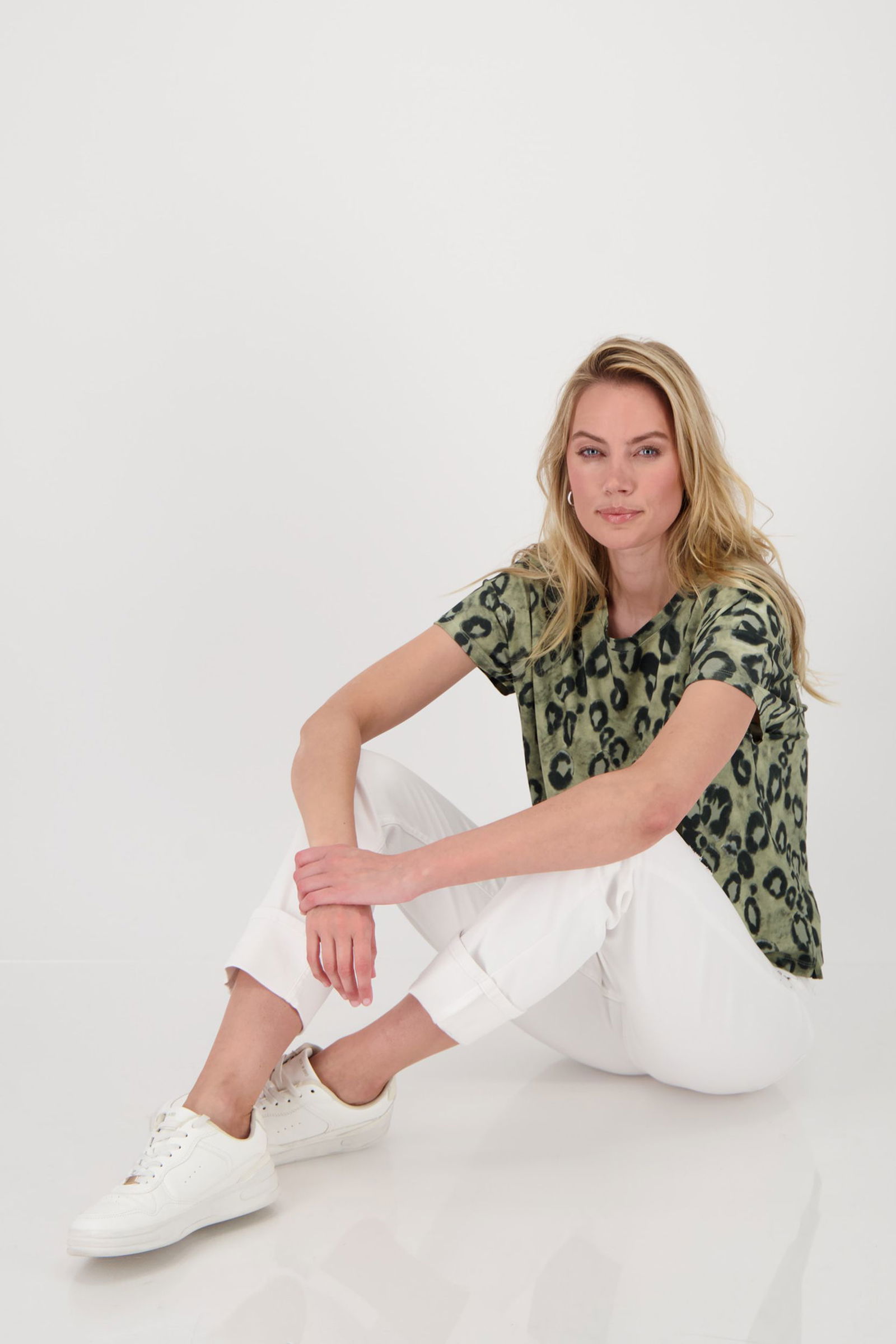 Monari | T-Shirt, bamboo gemustert | 46 | light khaki gemustert