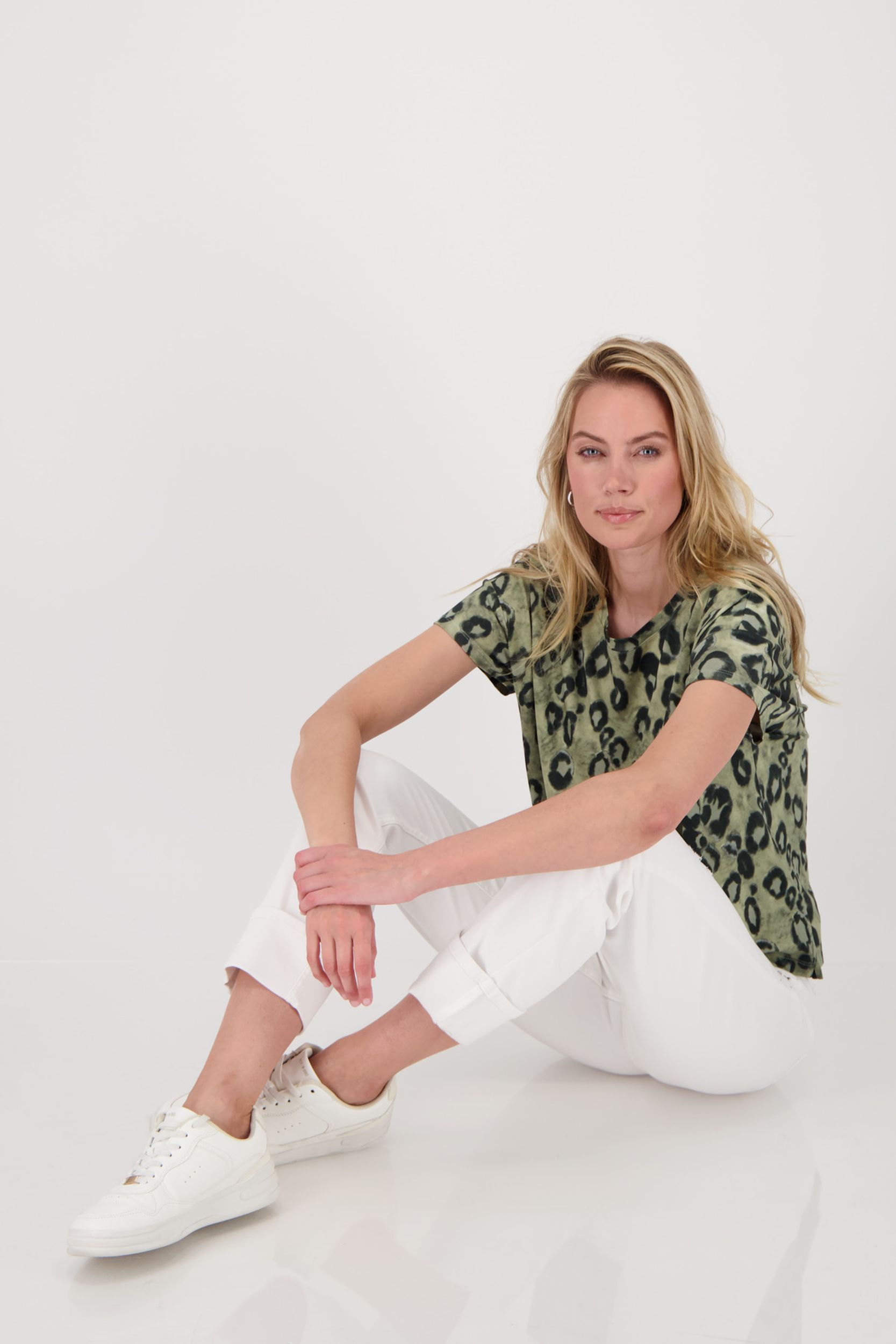 Monari |  T-Shirt, bamboo gemustert | 46 | light khaki gemustert