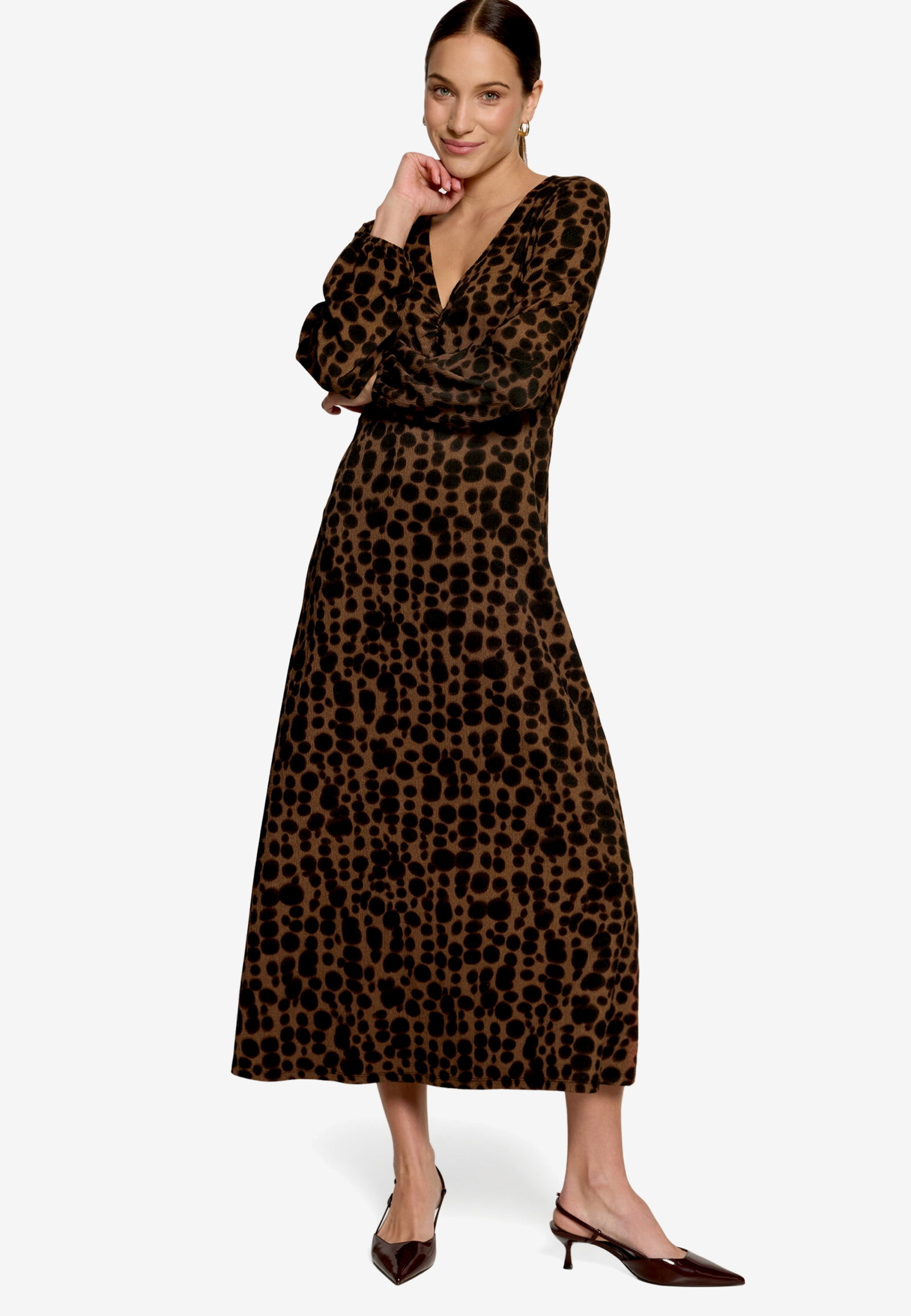 Kleid Lang 1/2 Arm, Brown/Black #4