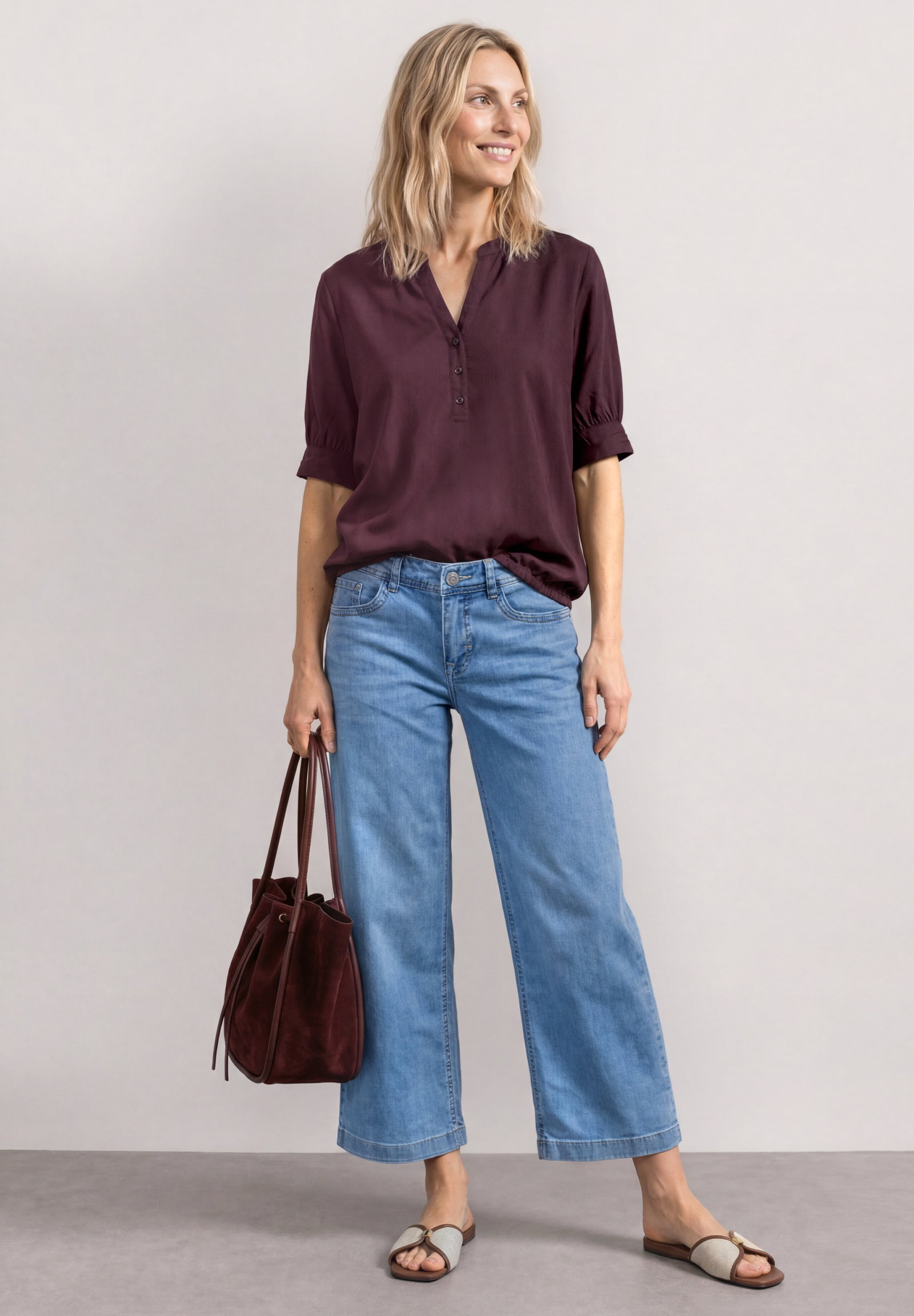 LTD QR Splitneck blouse w gath, rustic rouge #3