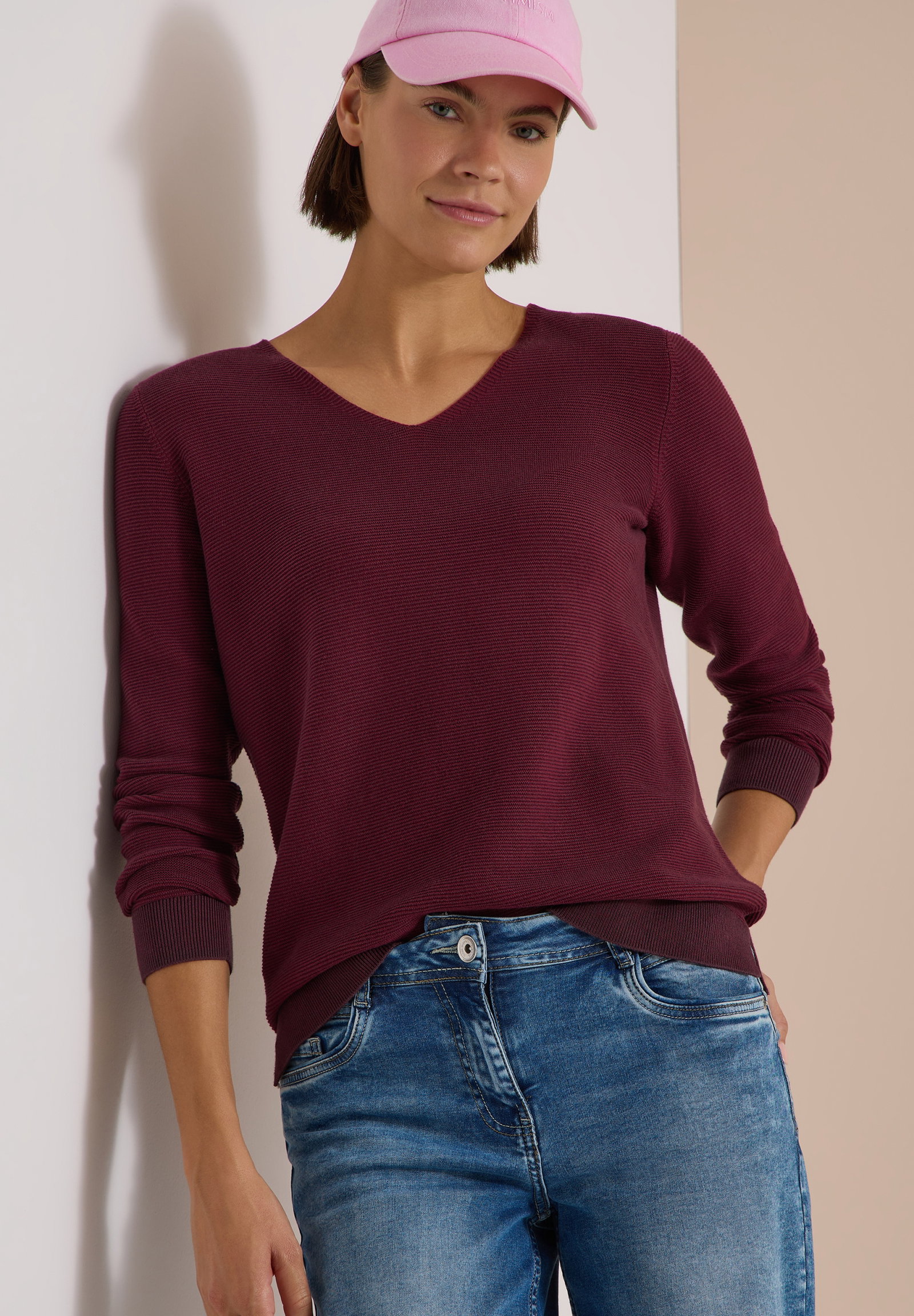 NOS 2-Tone V-Neck, berry red #3
