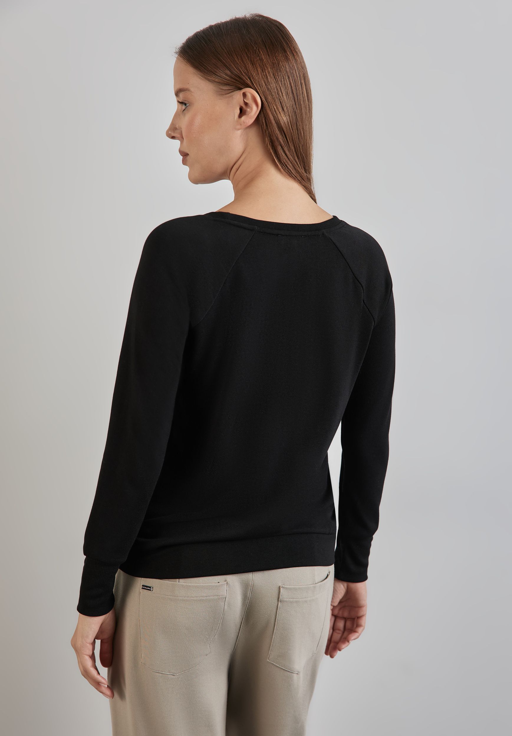  |  knit look shirt w.rib cuffs, Black | 38 | black