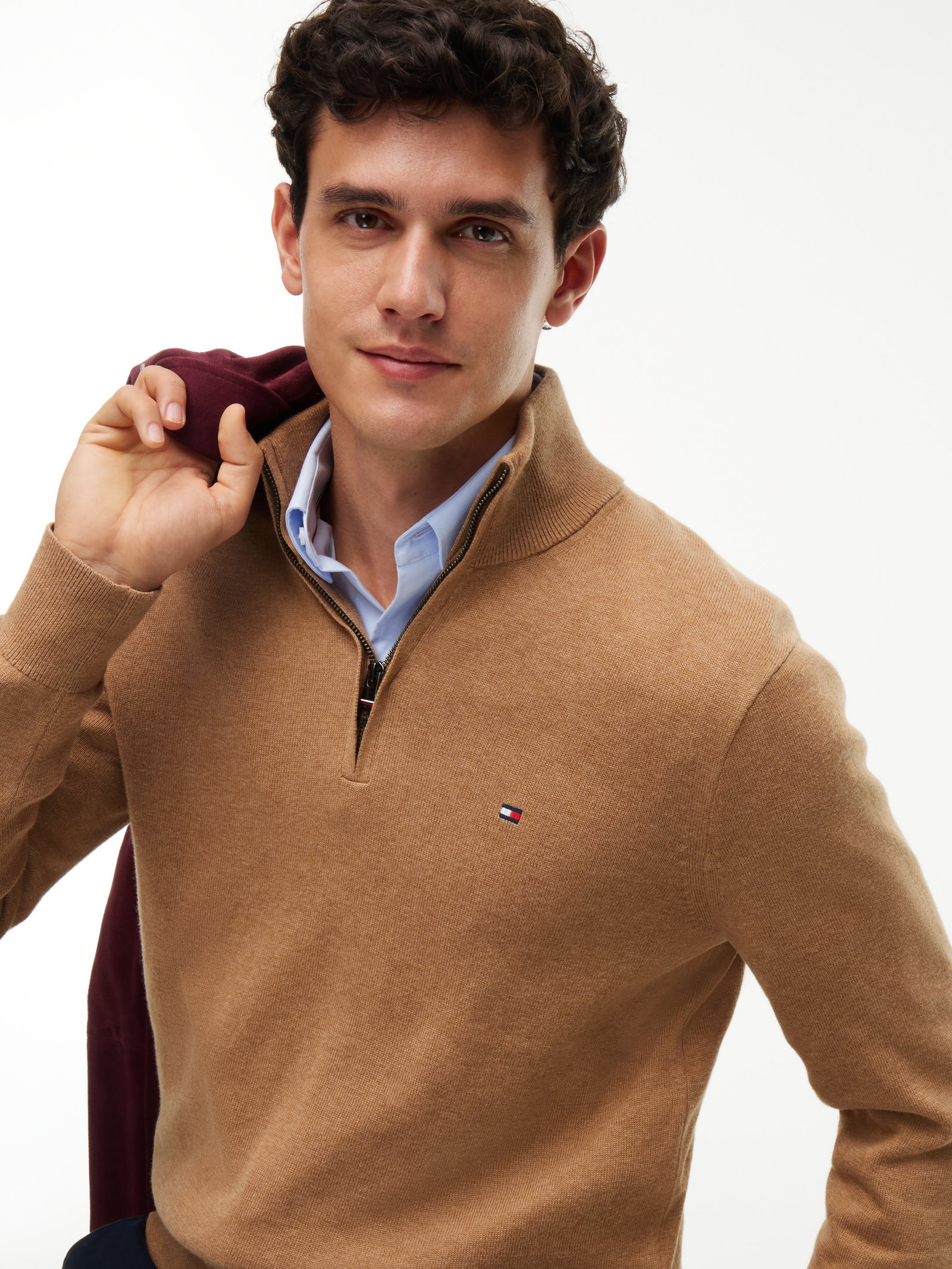 PIMA ORG CTN CASHMERE ZIP MOCK, BEIGE #3