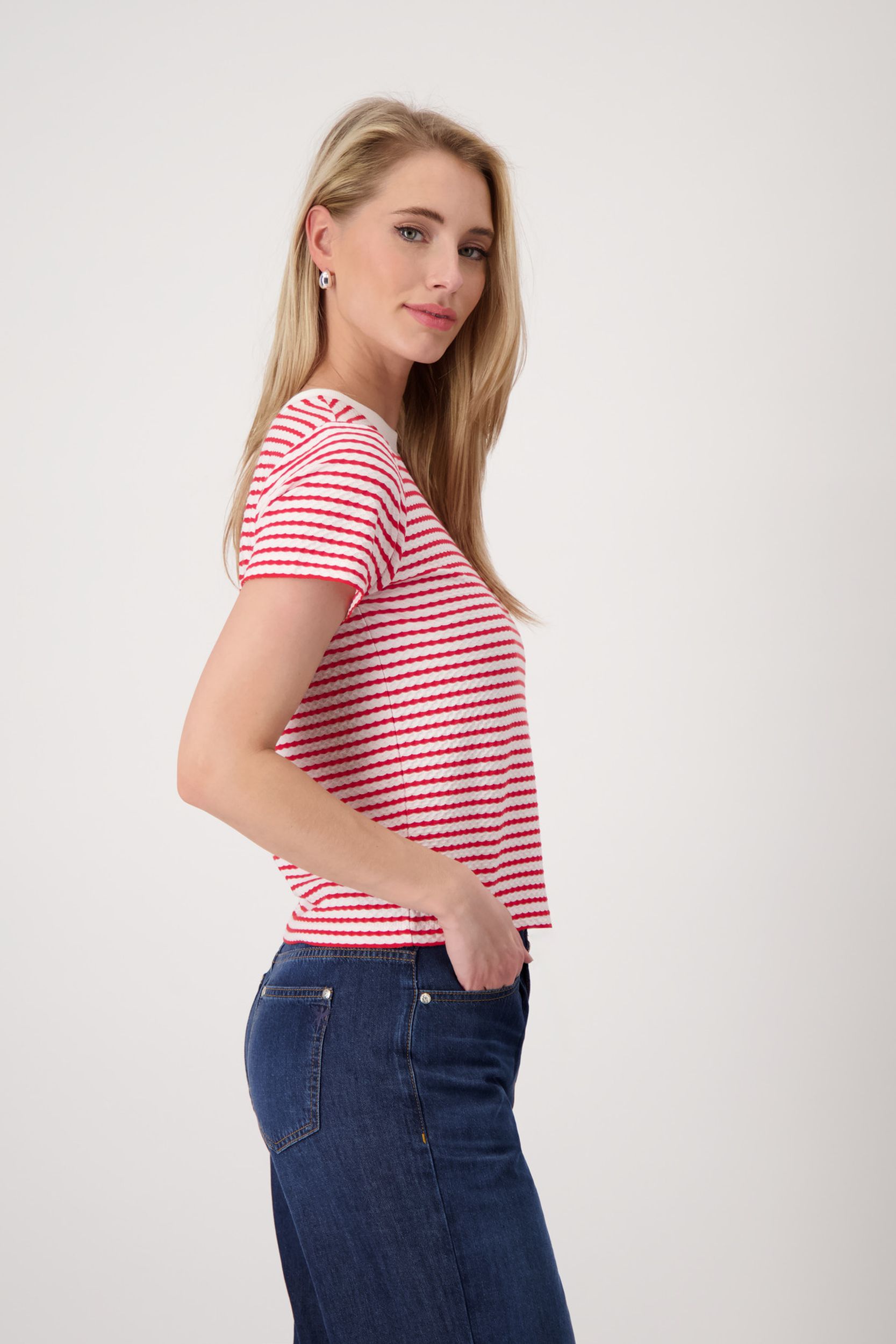Monari |  T-Shirt, red ringel | 46
