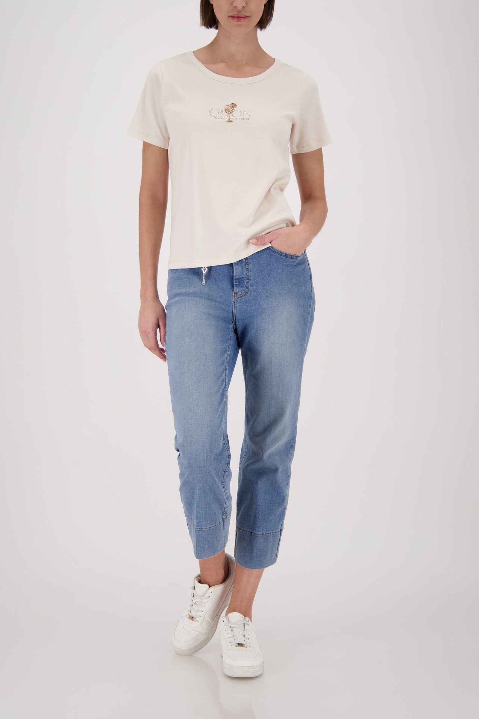 Monari |  T-Shirt, champagne beige | 38 | cloudy grey