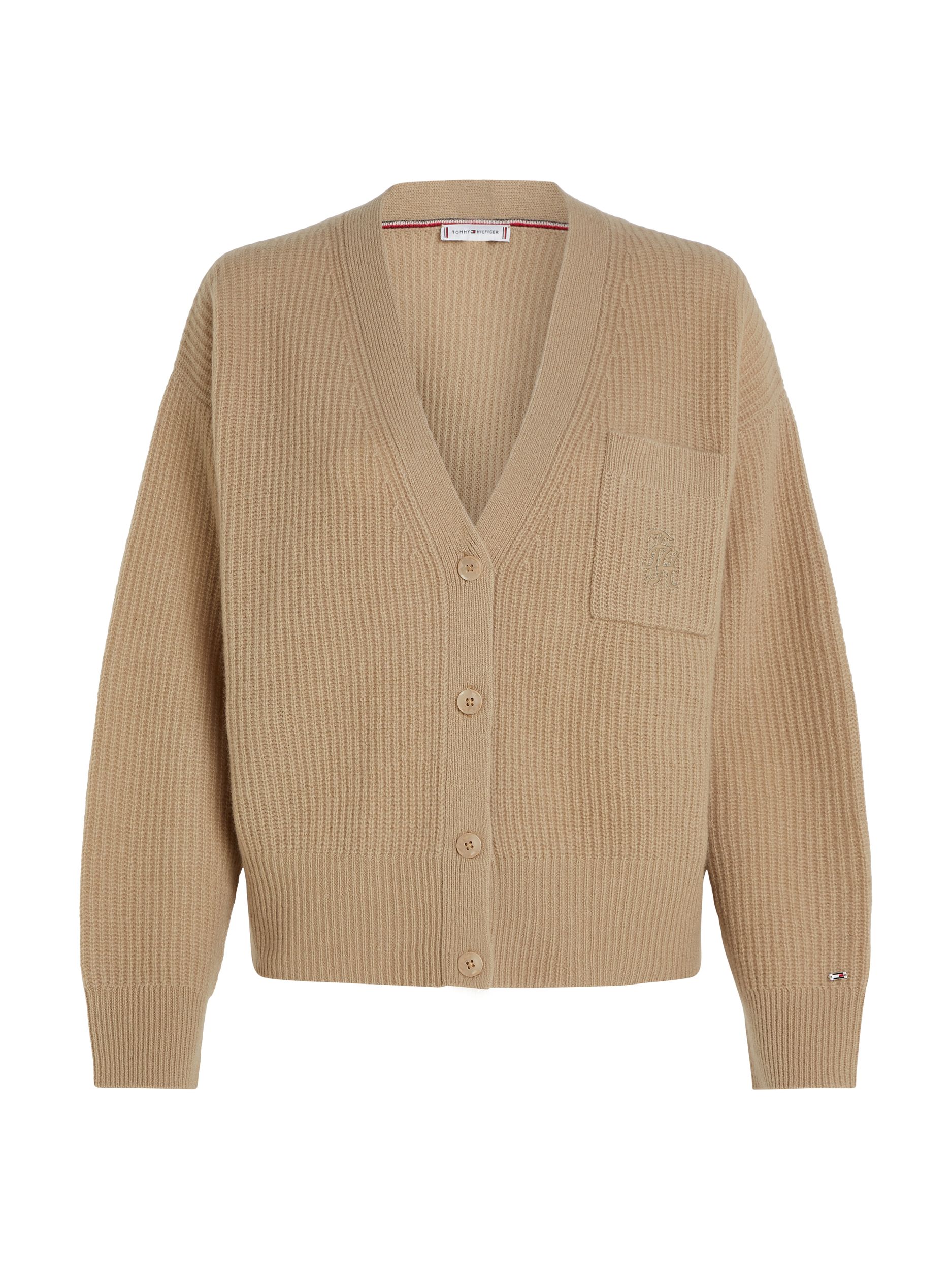 Tommy Hilfiger |  Strickjacke Tommy Hilfiger: SCRIPT SOFT WOOL V-NK CARDI | XXL | beige