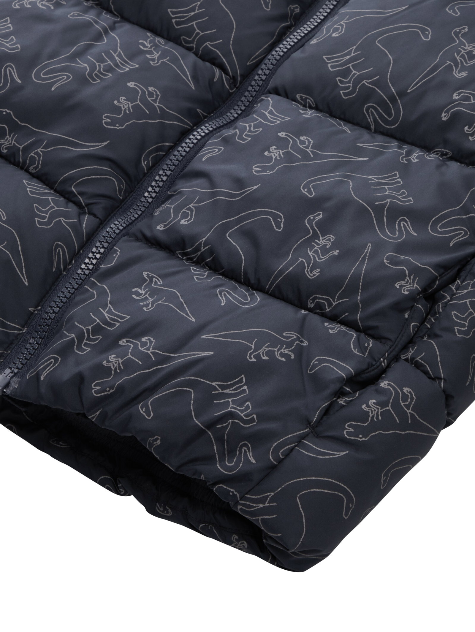 allover printed puffer jacket, navy outlined dino design #3