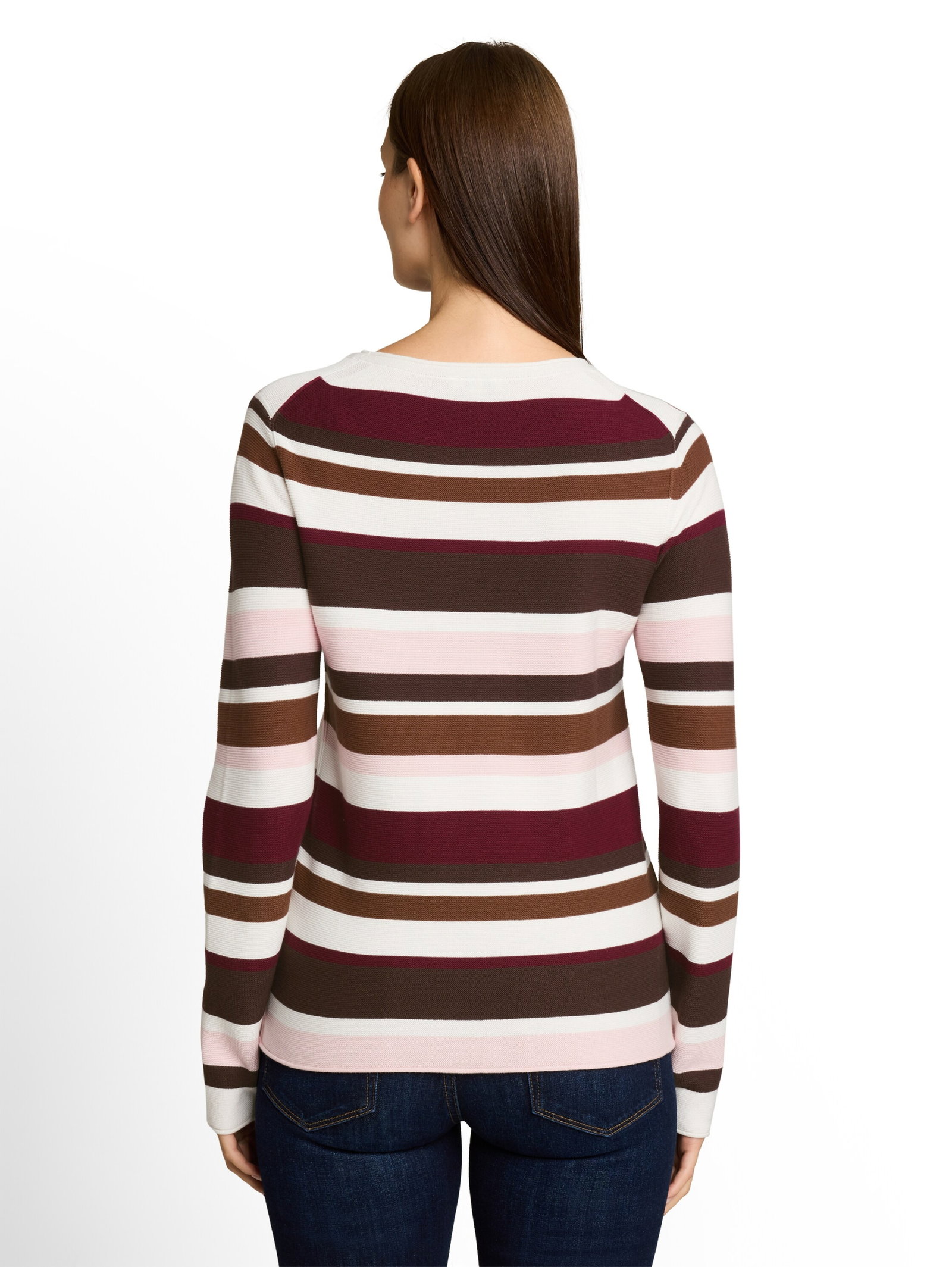 knit structure crewneck, camel brown red stripe #4