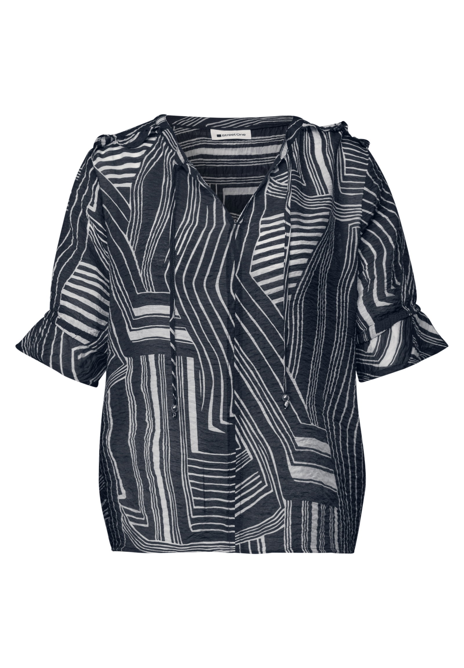 Tunic blouse w ruffle details, darkest blue #1