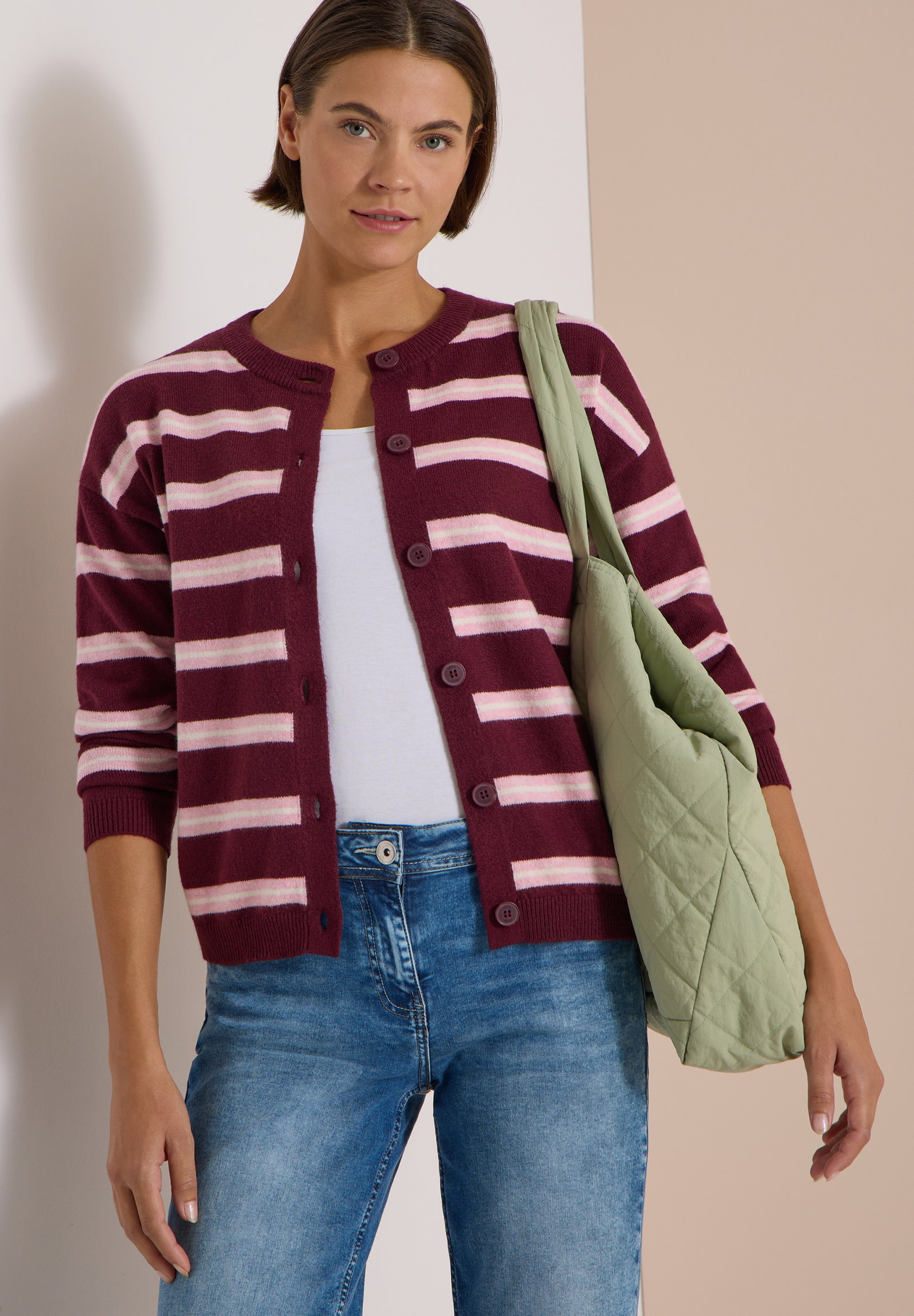 Striped cosy round neck, red wine #3