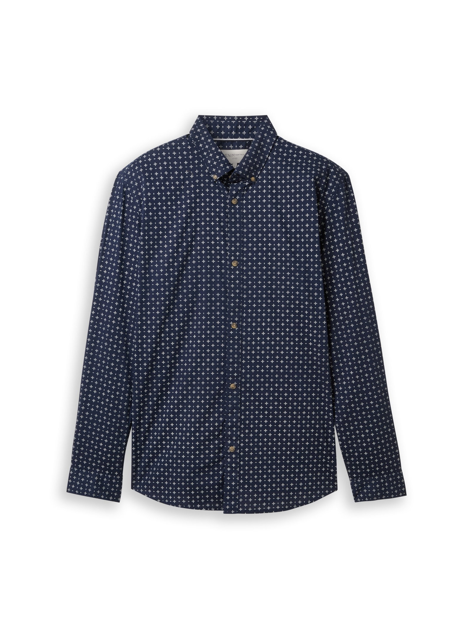 fitted printed poplin shirt, navy white minimal design #1