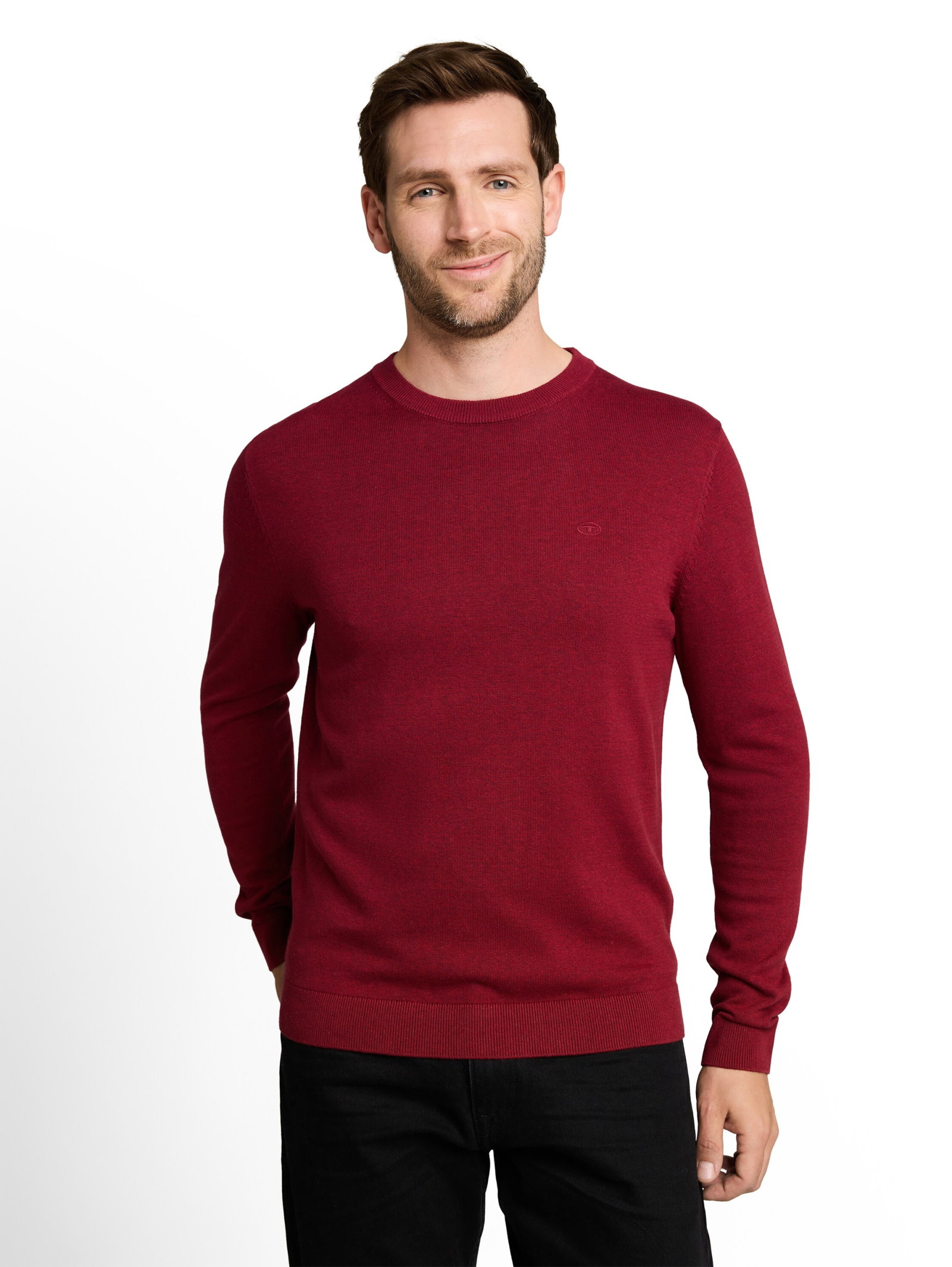 basic crewneck knit, carlet red melange #5