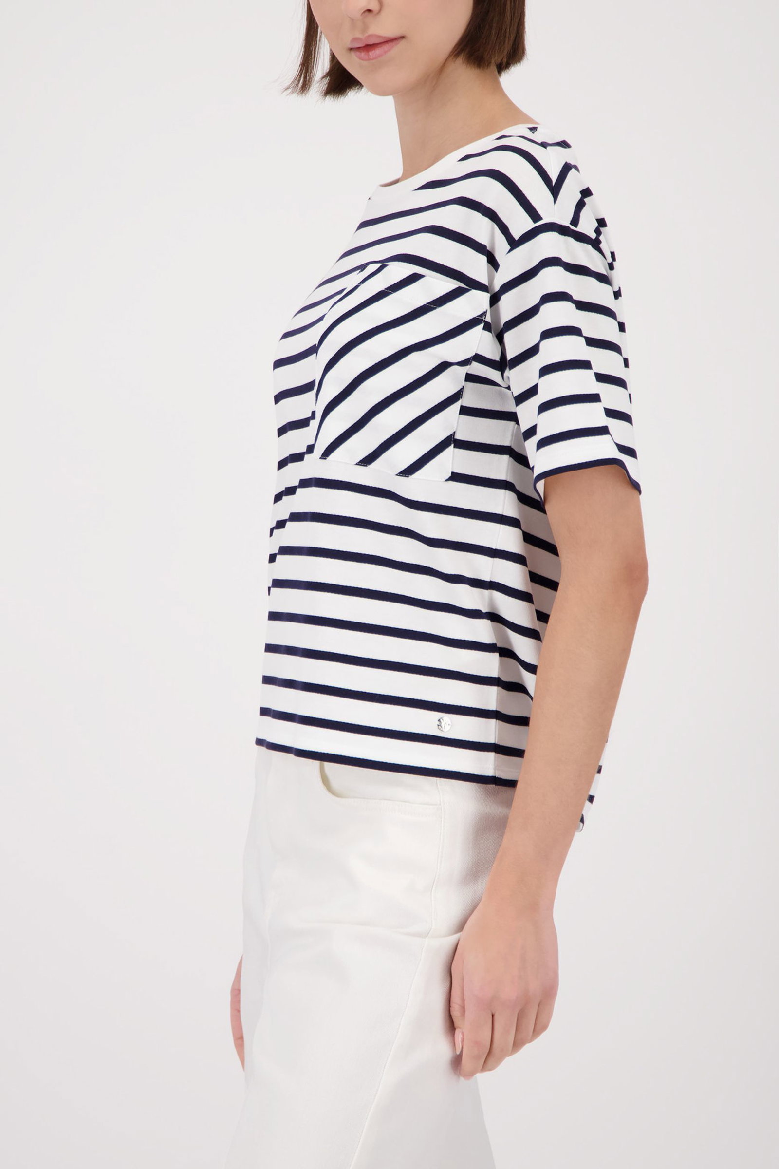 Monari |  T-Shirt, marine ringel | 44