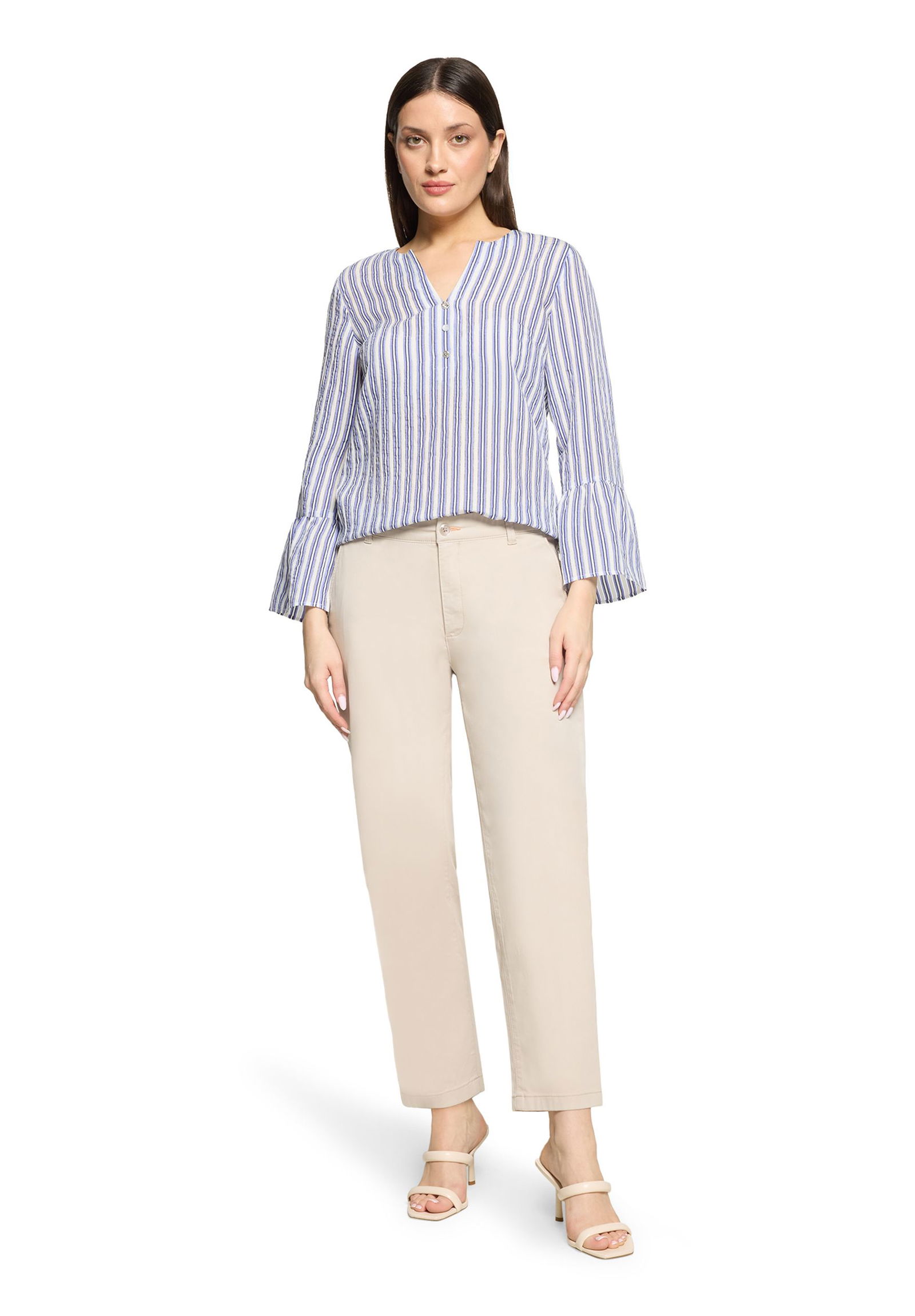 |  Bluse Kurz 3/4 Arm, White/Blue | 36 | weiß/blau