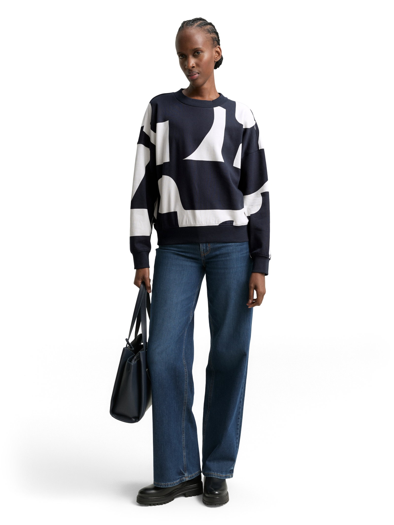 printed sweatshirt, navy white big scale print #3