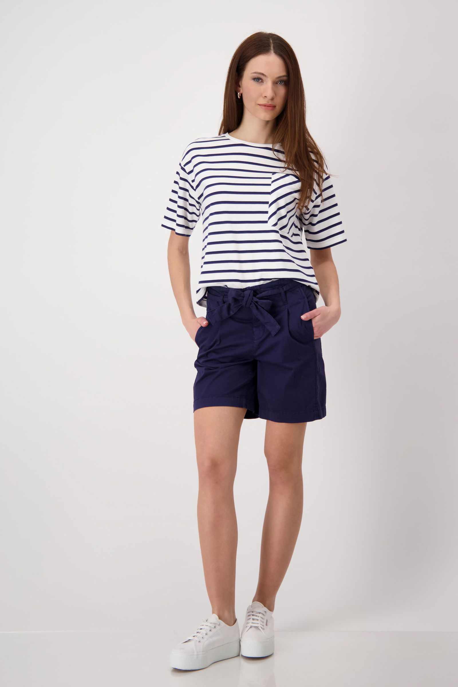 Monari | T-Shirt, navy blue ringel | 38