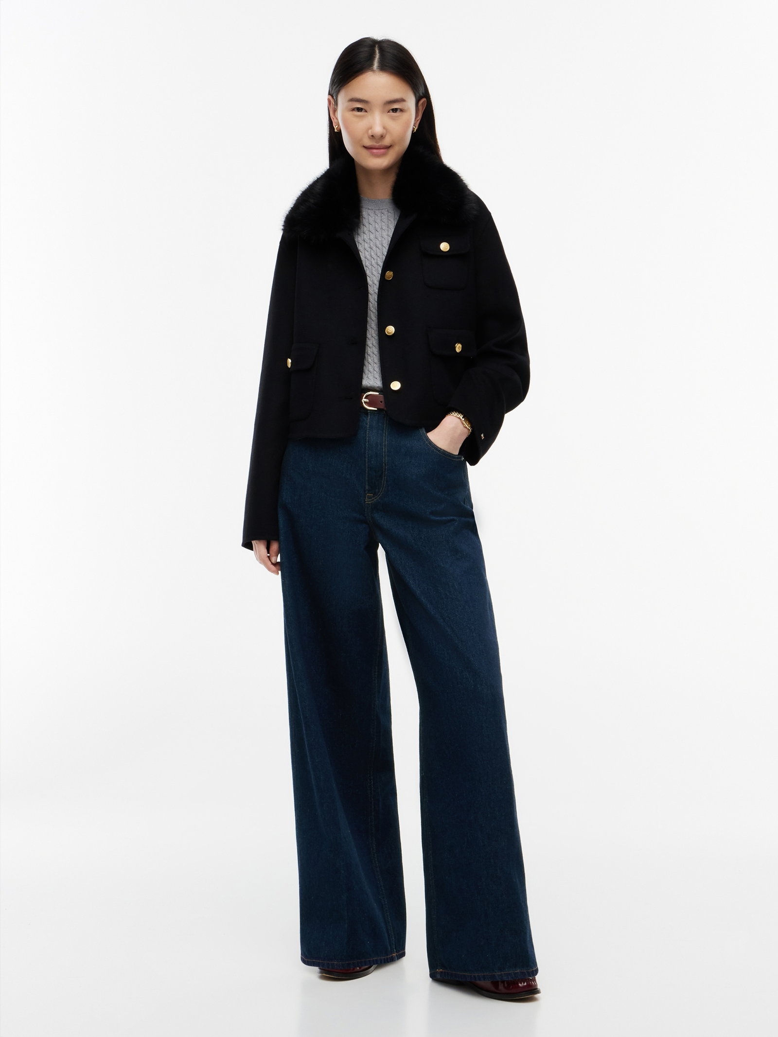 DF WOOL LADY JACKET WITH FUR, BLACK #5