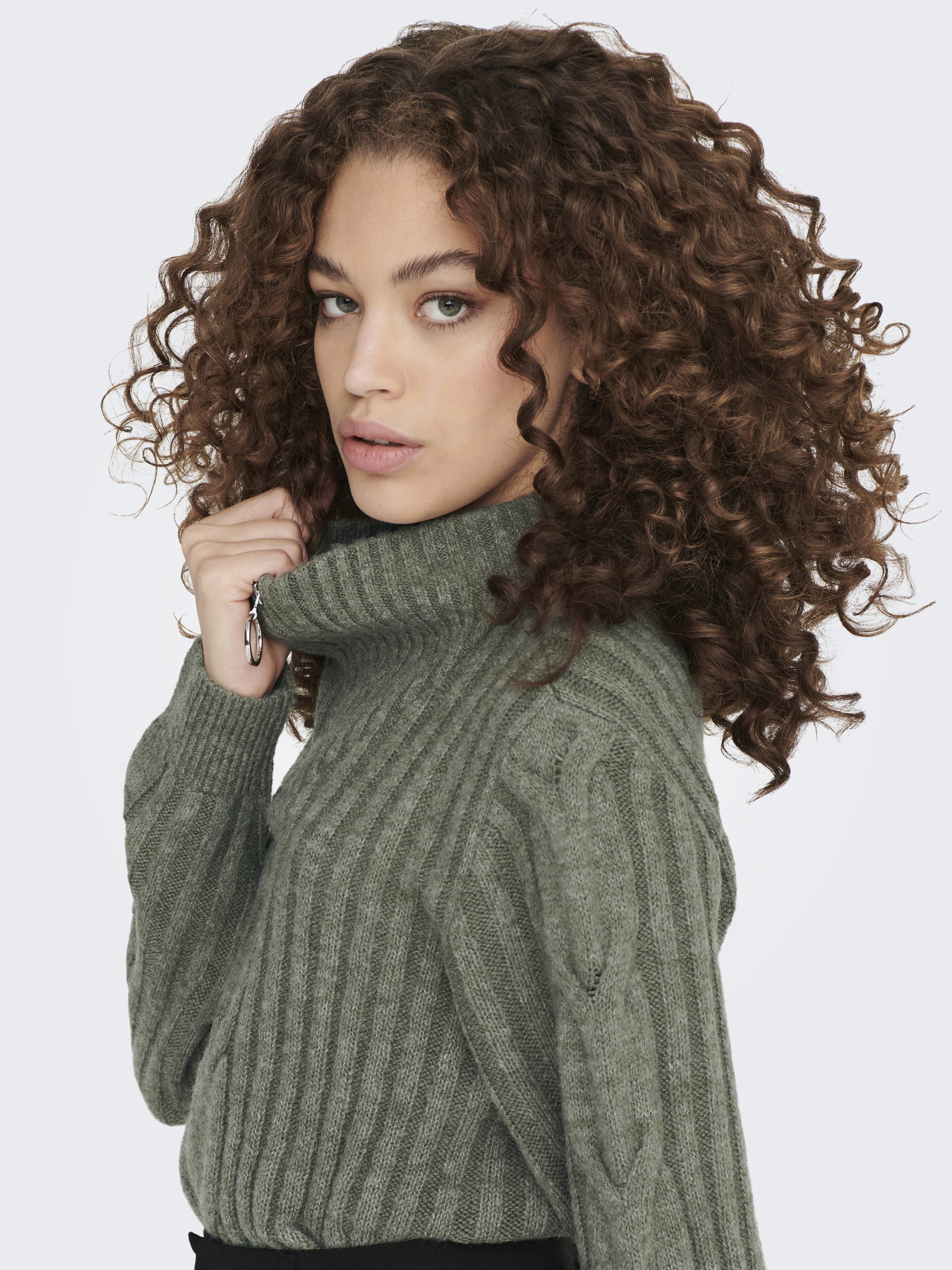 JDYANDREA L/S ZIP CABLE PULLOVE KNT, Kalamata/MELANGE #6