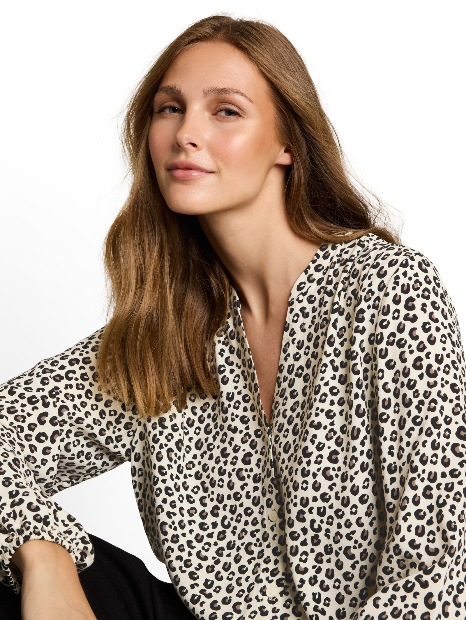 viscose blouse with gathering, beige brown leo print #6