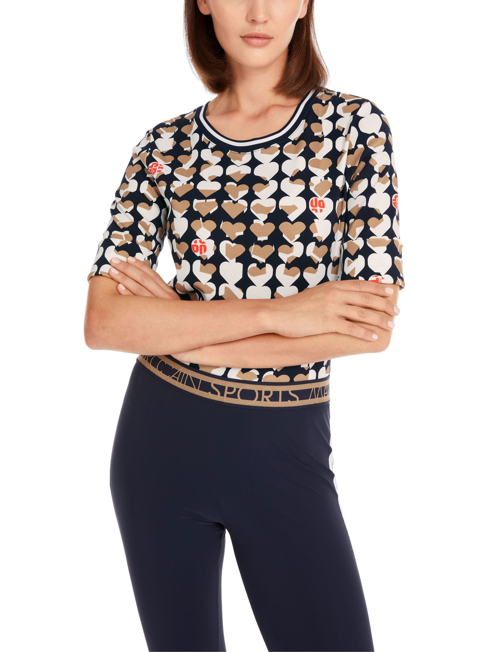 Marc Cain Sports |  T-Shirt mit Heartbreaker-Print | 42 | navy