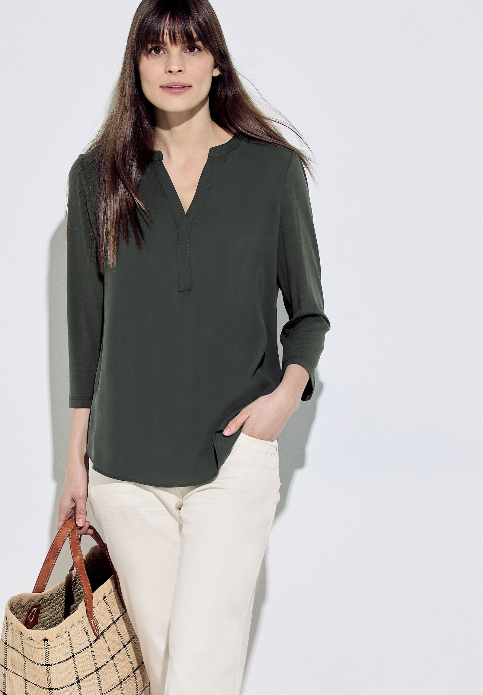 CECIL | CECIL Druckbluse | XXL | strong khaki