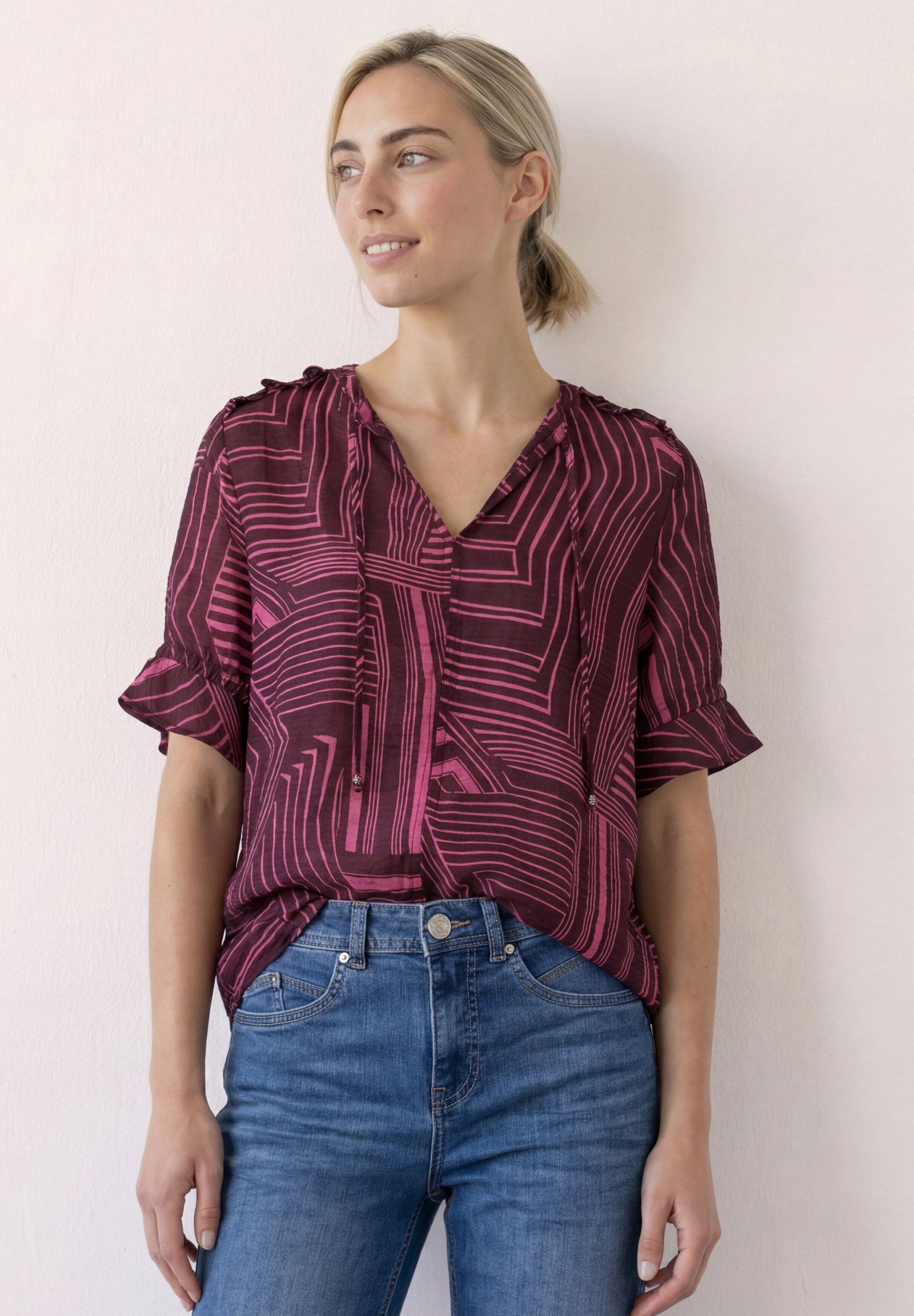 Tunic blouse w ruffle details, blush berry #3